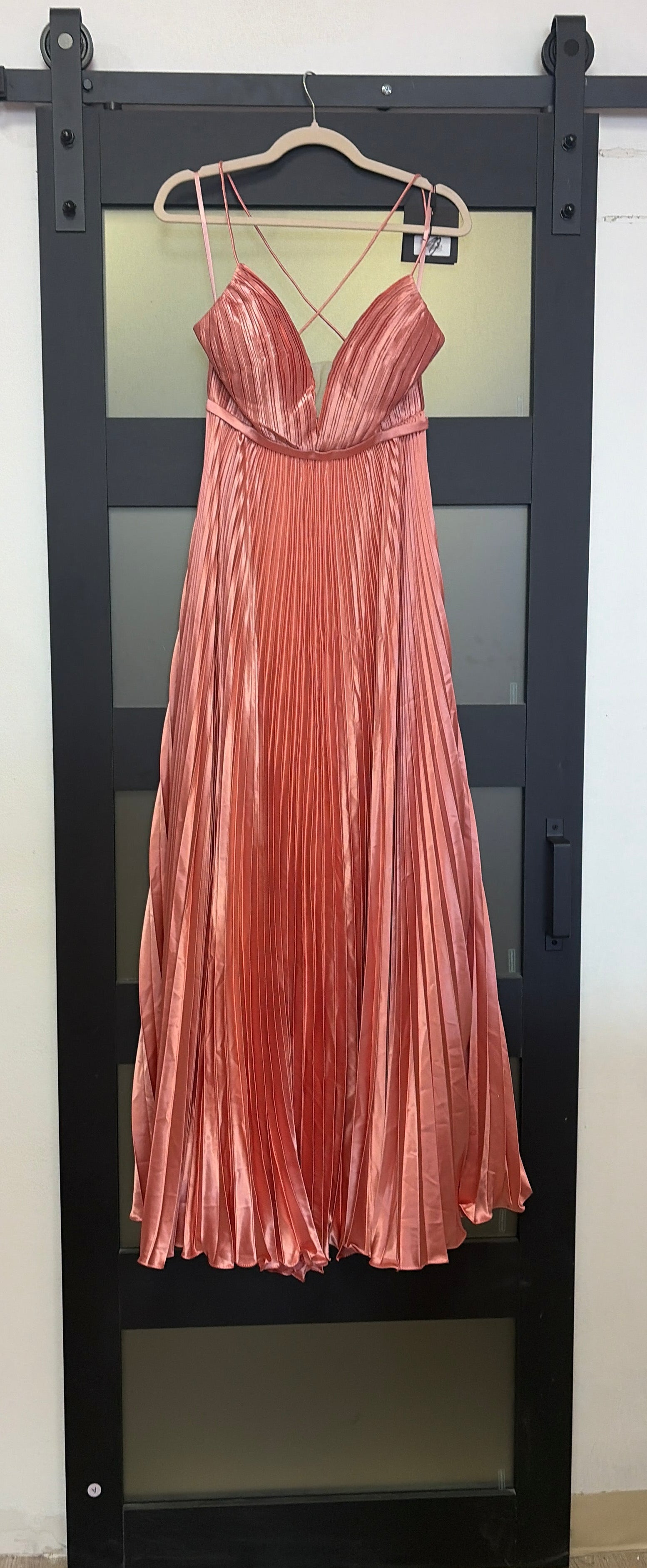 Mac Duggal rose gold flowy gown