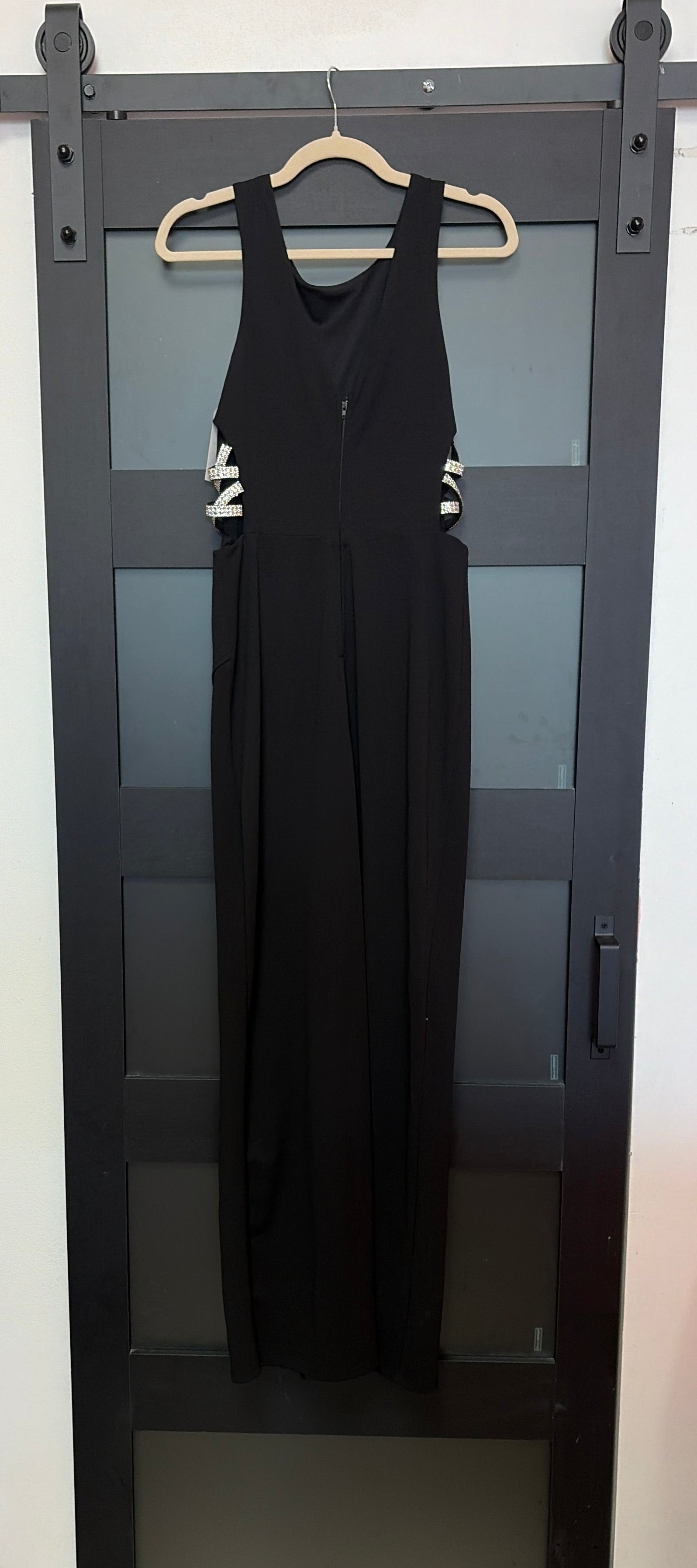 Black Speechless dress with side cutouts/diamond detailing