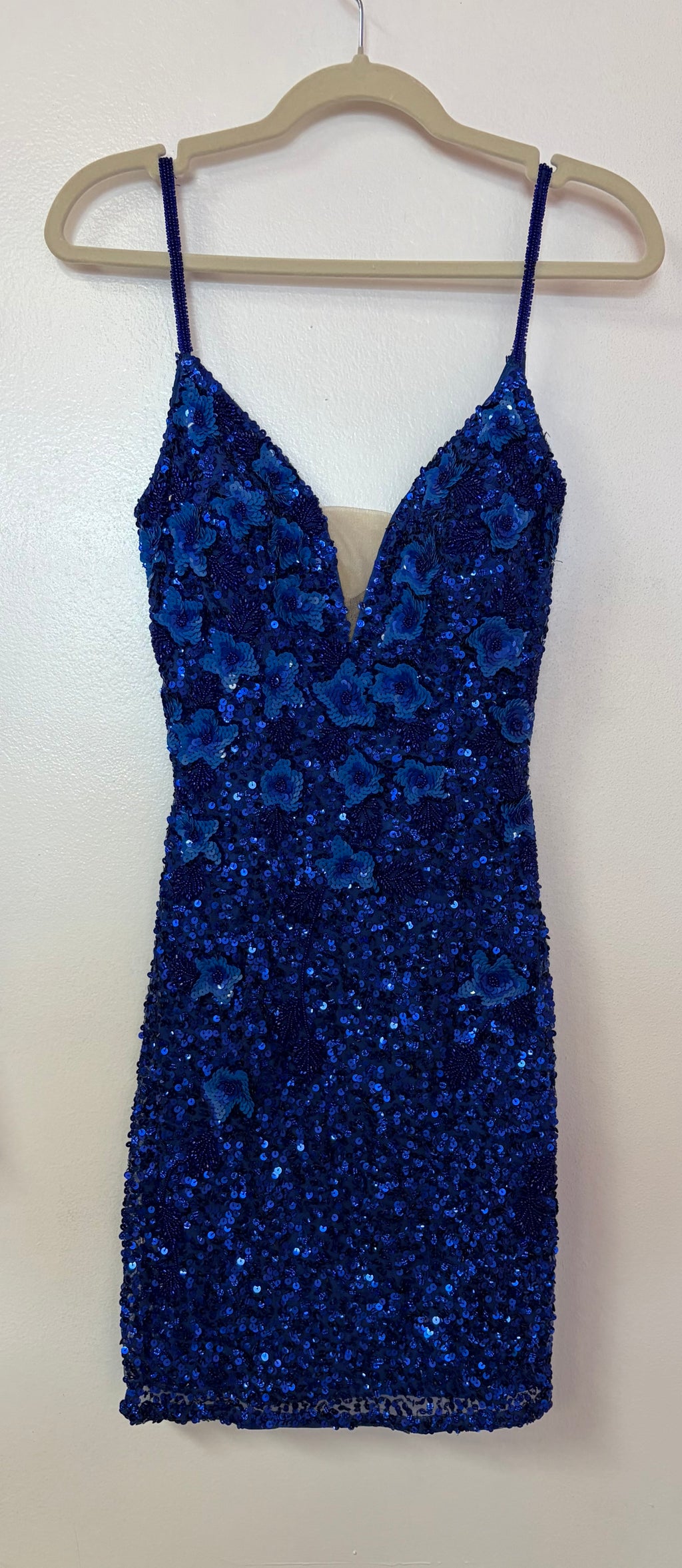Amarra 87523 Royal Blue Floral Sequin Cocktail Dress