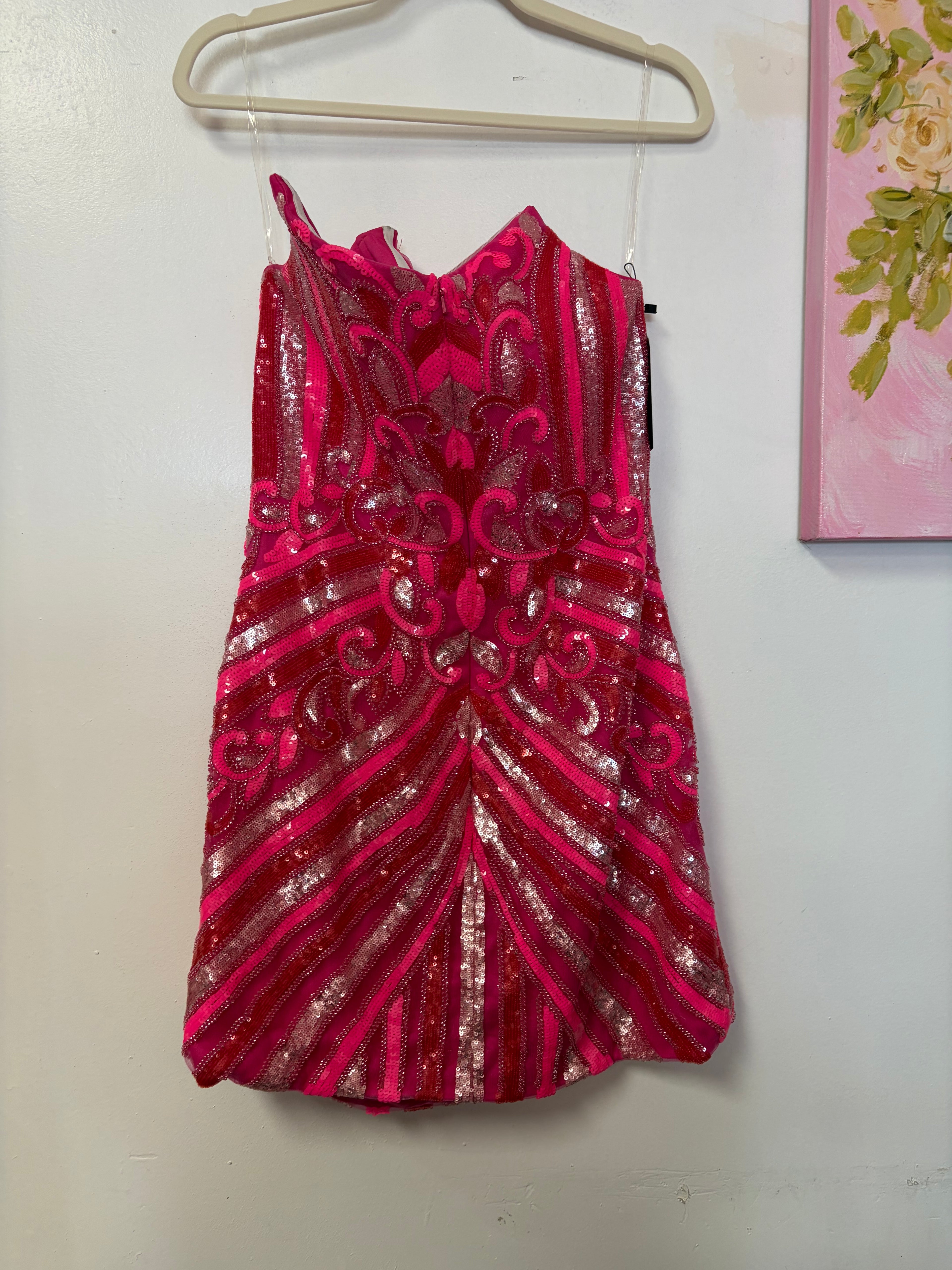 Stacees S8163HJ Hot Pink Sequin Embroidered Fitted Dress