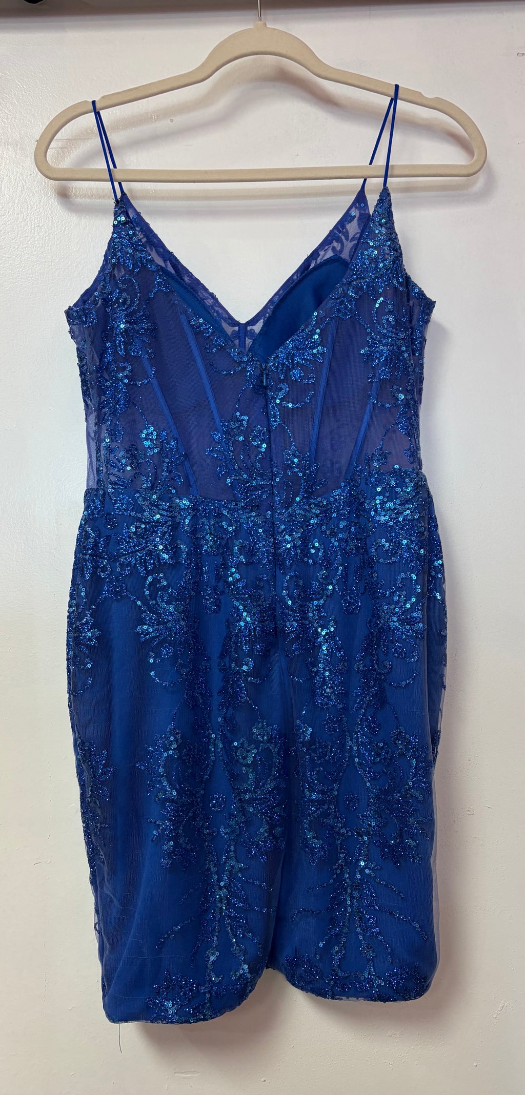 Juliet 874 Royal Blue Sequin Embroidered Homecoming Dress with Illusion Corset