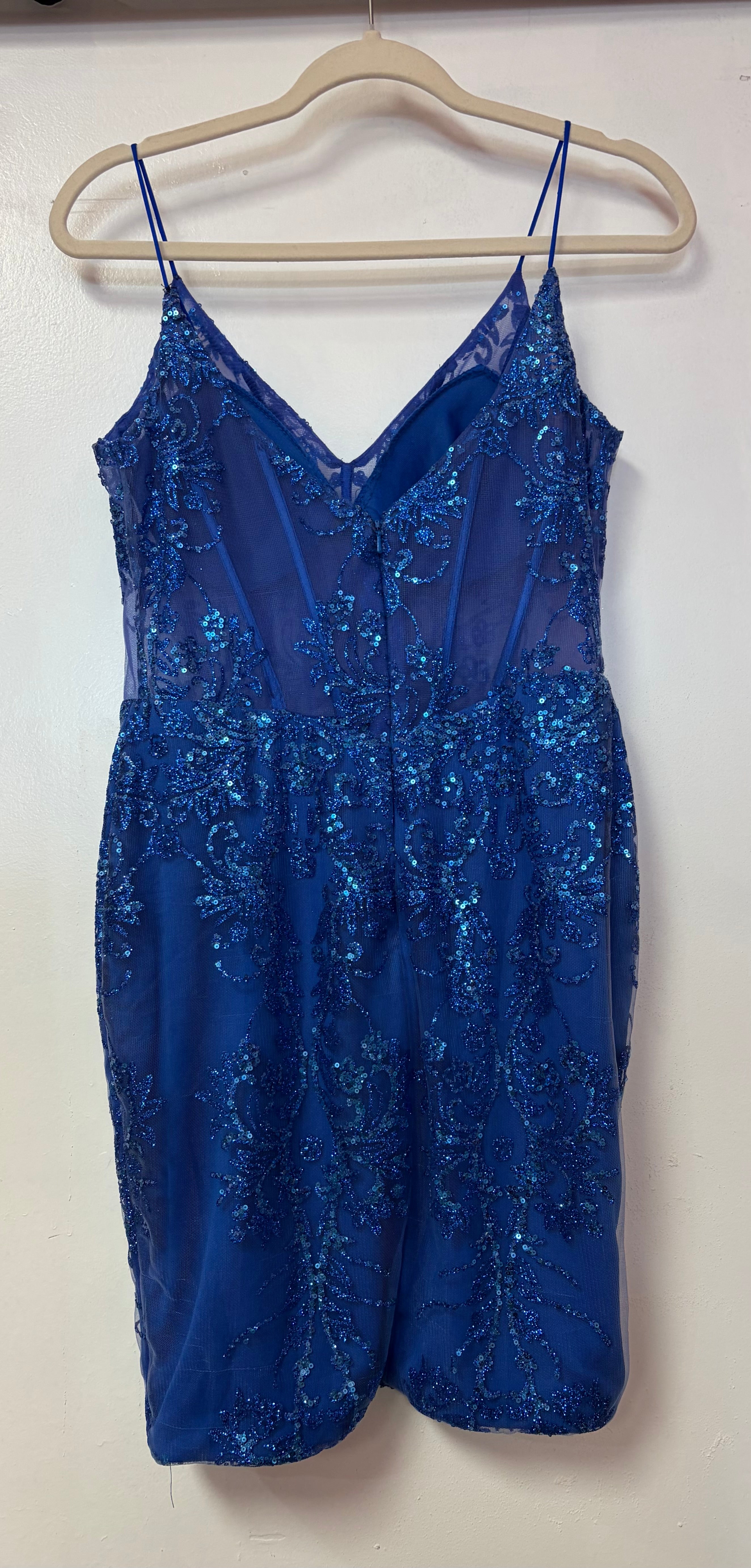 Juliet 874 Royal Blue Sequin Embroidered Homecoming Dress with Illusion Corset