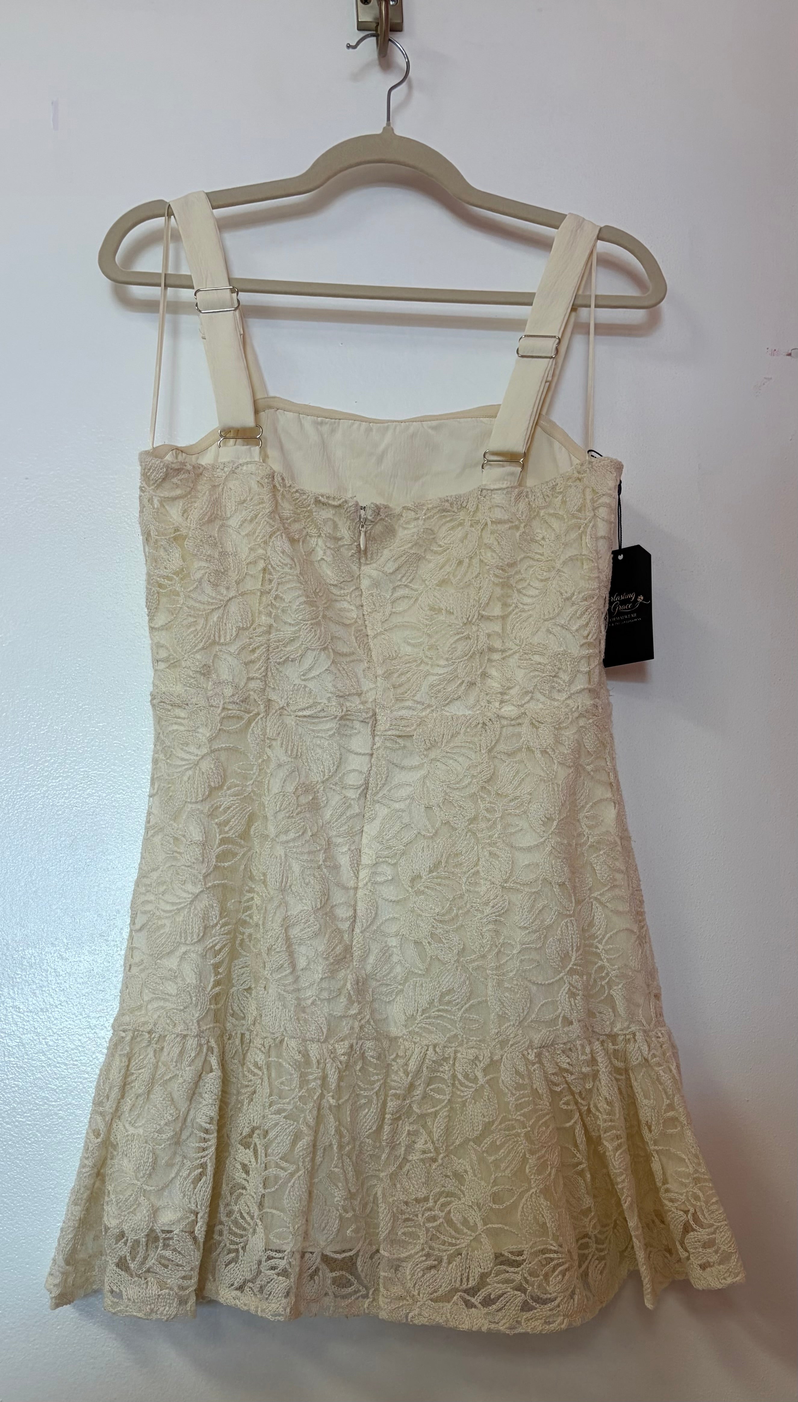 Cream Floral Lace Peplum Mini Dress with Square Neck and Wide Straps