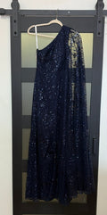 JJ's house sparkly navy one shoulder elegant evening gown