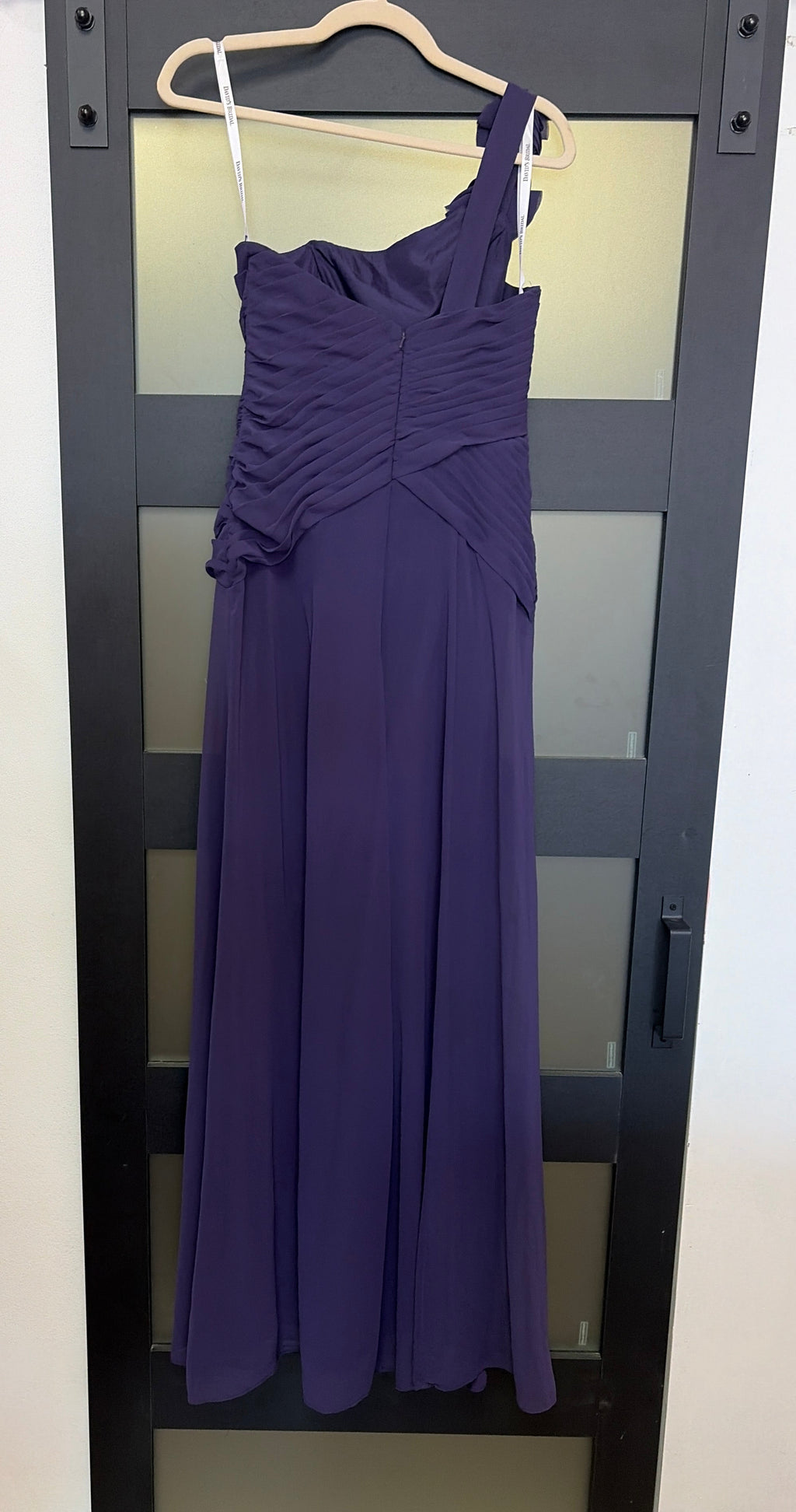 David’s Bridal Plum One-Shoulder Chiffon Gown