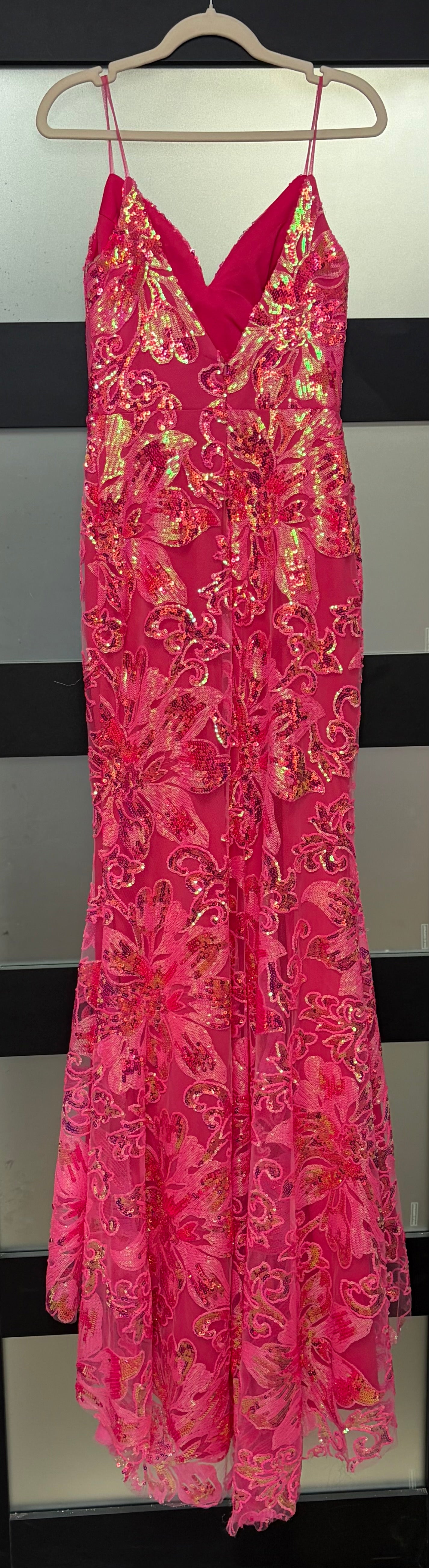 Camille La Vie Hot Pink Sequin Floral Formal Gown
