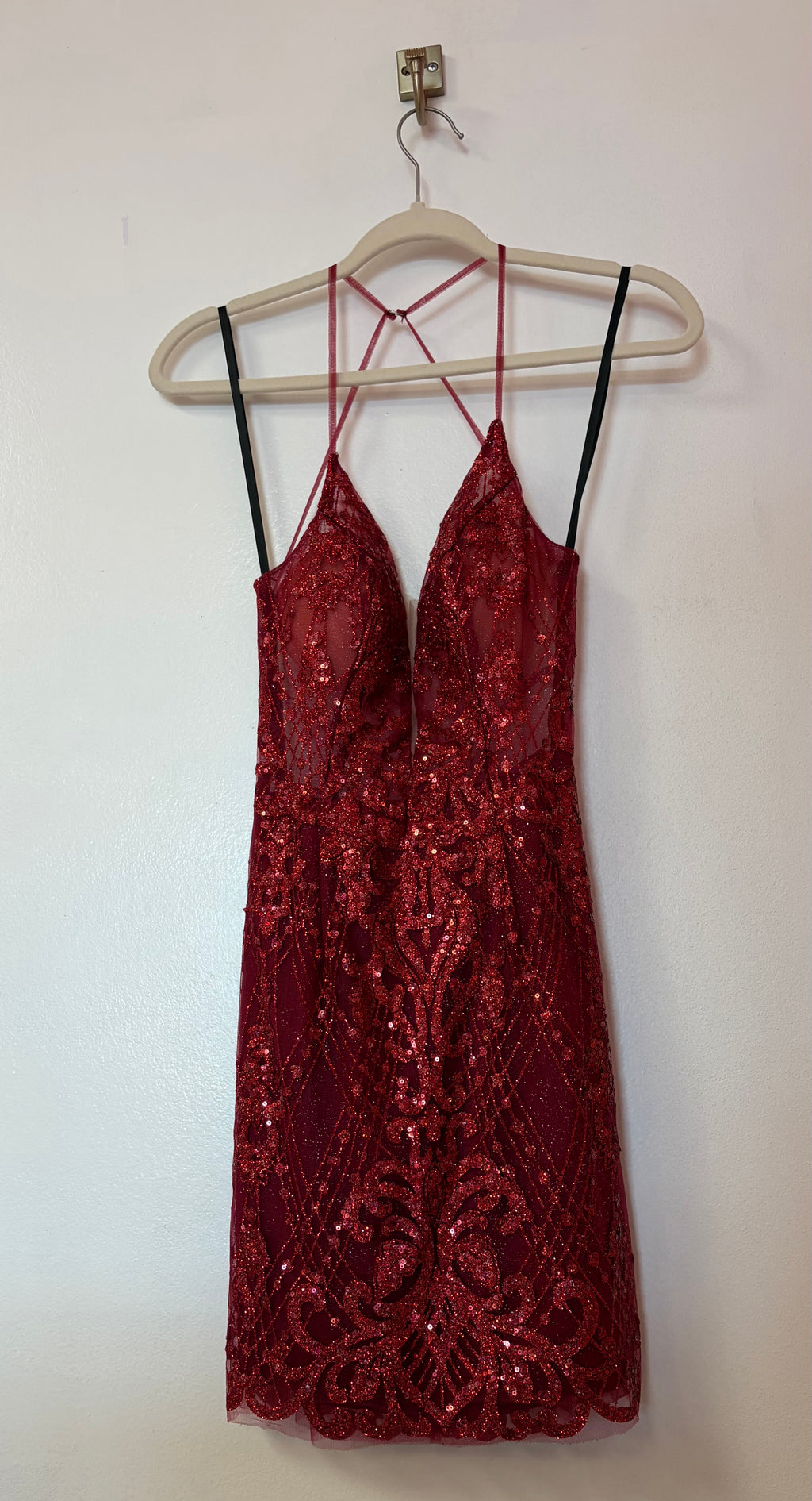 Alyce Paris Red Sequin Lace Open Back Homecoming Dress