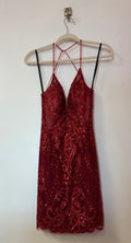 Alyce Paris Red Sequin Lace Open Back Homecoming Dress