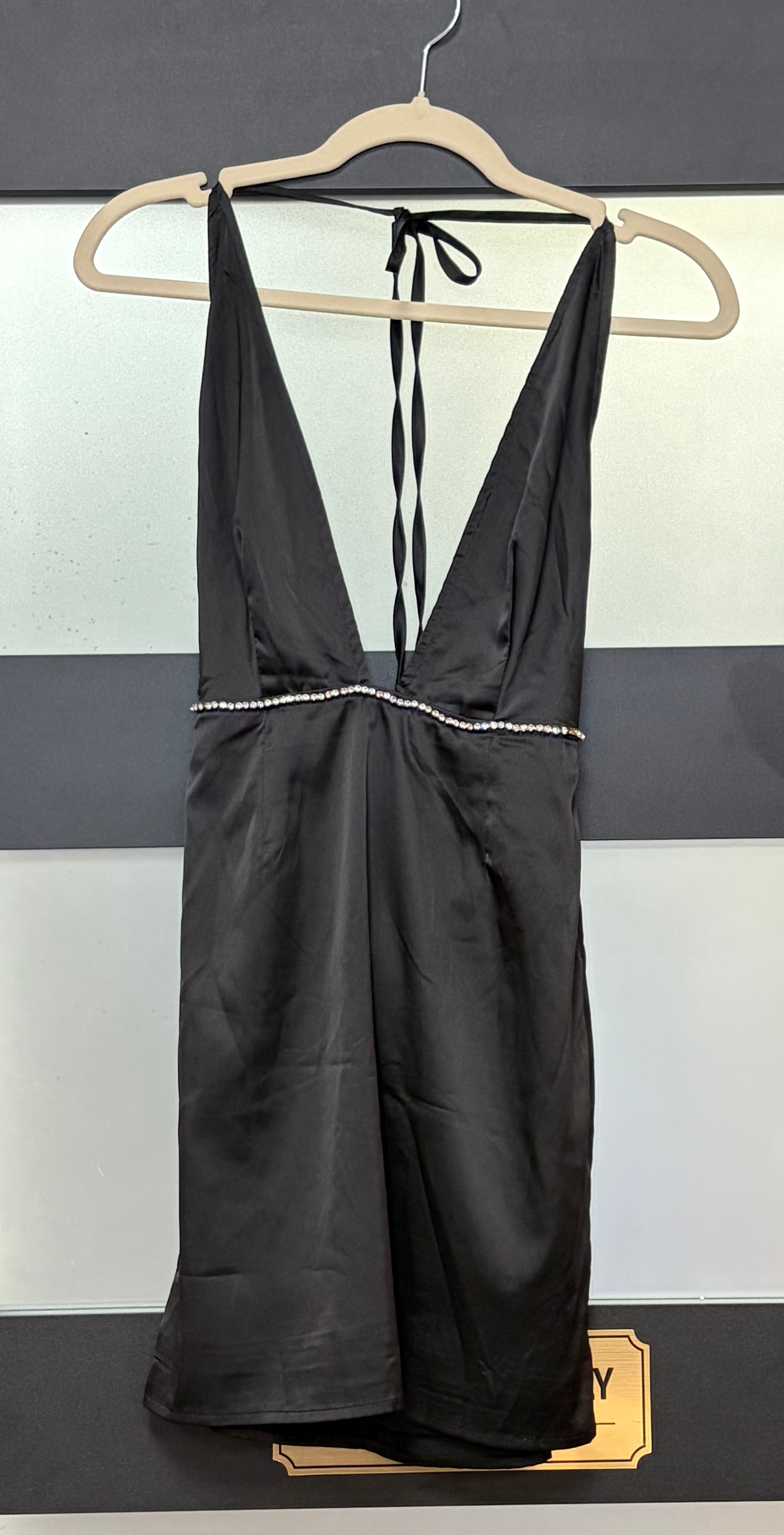 Peppermayo Black Halter Open-Back Mini Dress