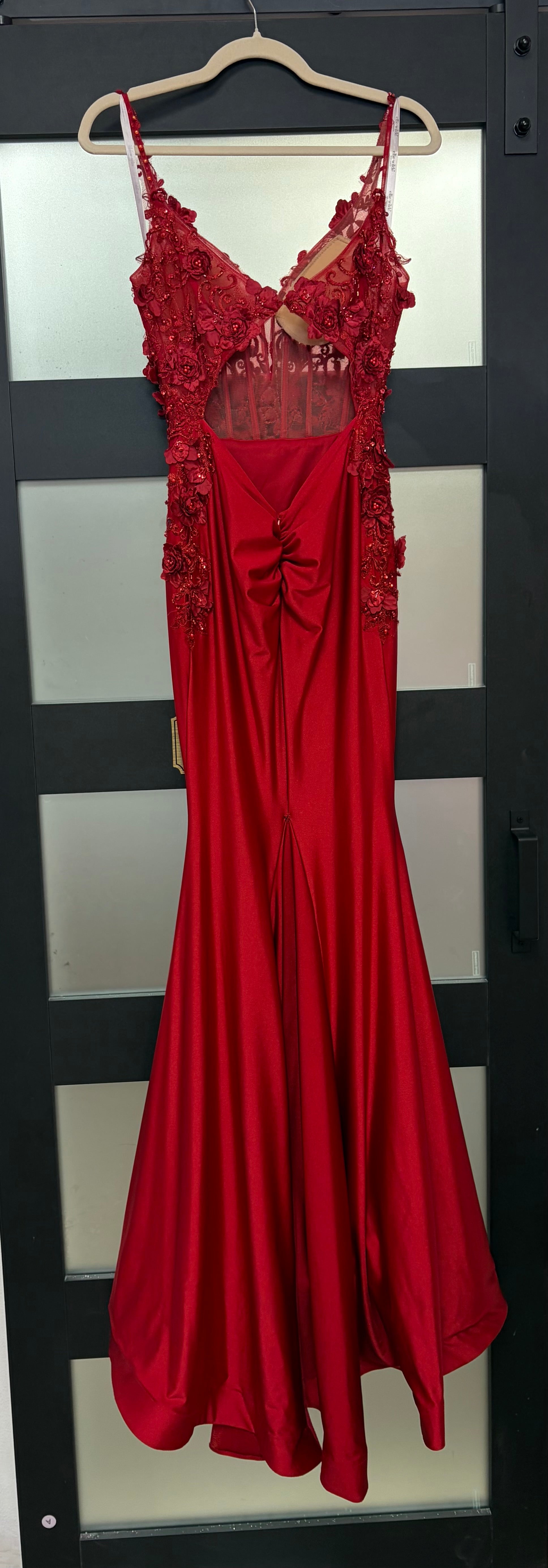 Ellie Wilde EW122041 Red Mermaid Gown with 3D Floral Lace Appliqué Bodice