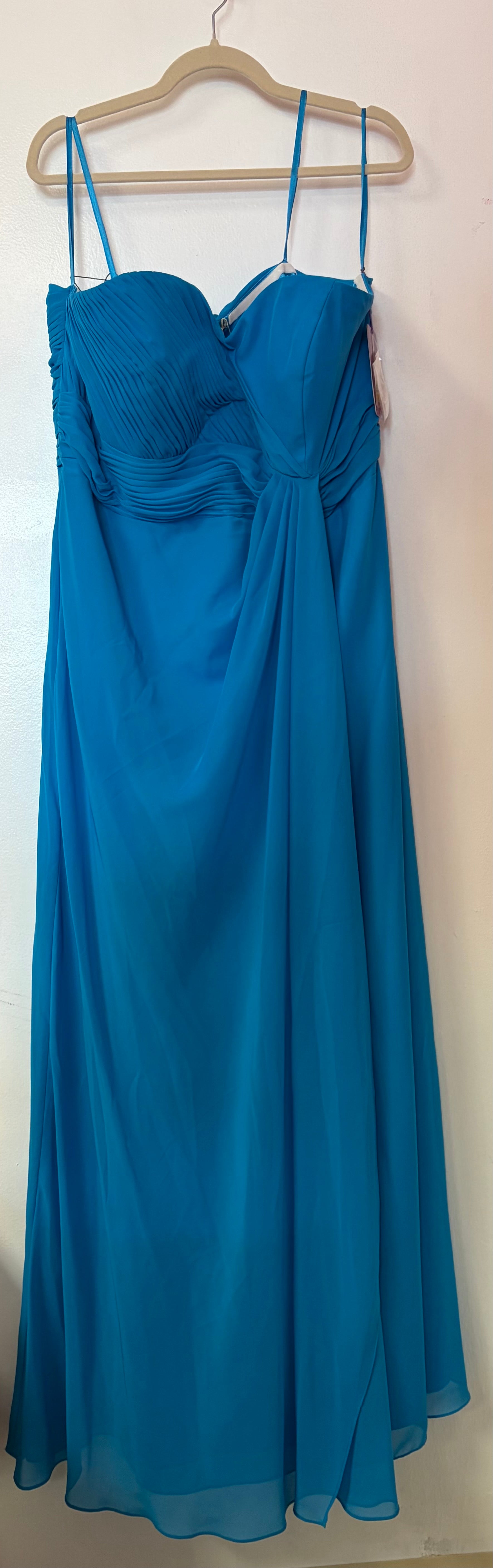 Abby Paris Turquoise Chiffon A-Line Gown with Pleated Bodice