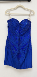 Shorts by Mon Cheri Royal Blue Geometric Beaded Cocktail Dress