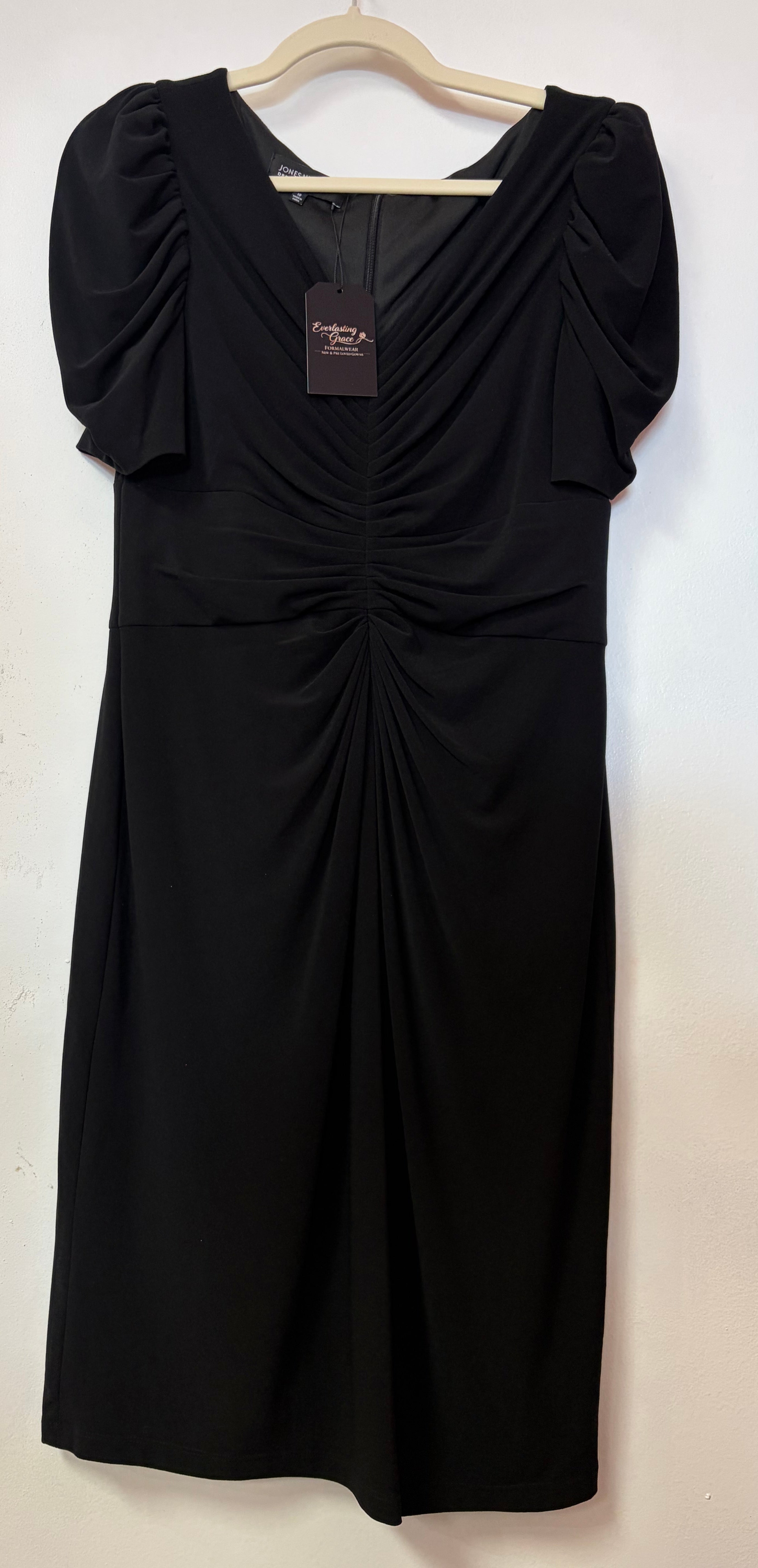 Black Ruched Puff Sleeve Cocktail Dress with Draped Sweetheart Neckline