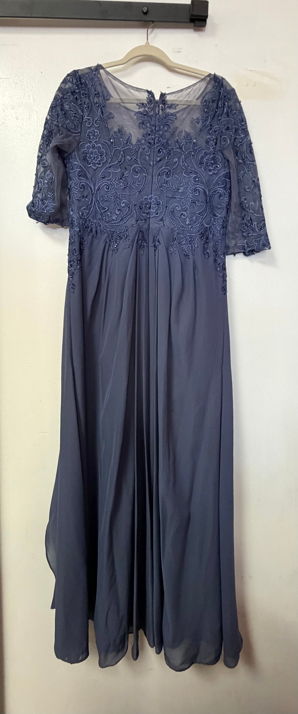 JJ’s House Dusty Blue Embroidered Lace Chiffon Mother of the Bride Gown