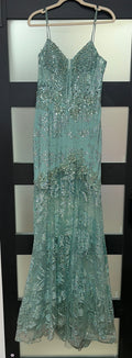 Jovani 38468 Sage Embellished Mermaid Prom Gown with Sheer Corset Bodice and Floral Beading
