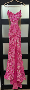 Ava Presley Hot Pink Sequin Mermaid Gown with Illusion Side Panels