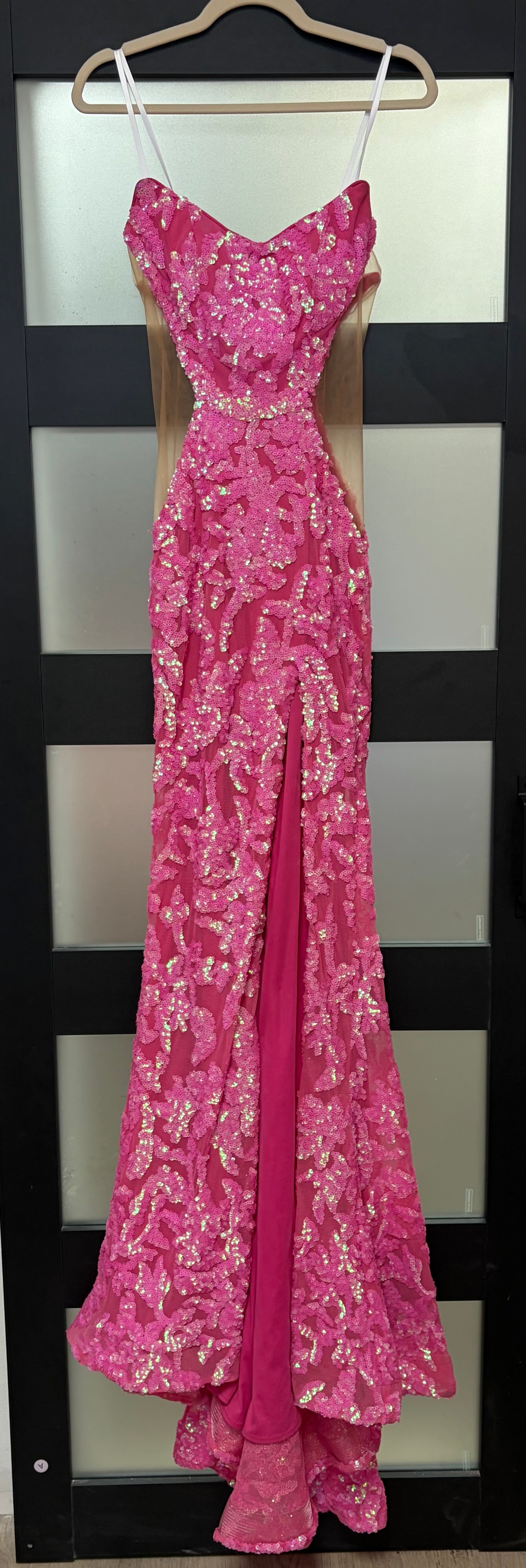 Ava Presley Hot Pink Sequin Mermaid Gown with Illusion Side Panels