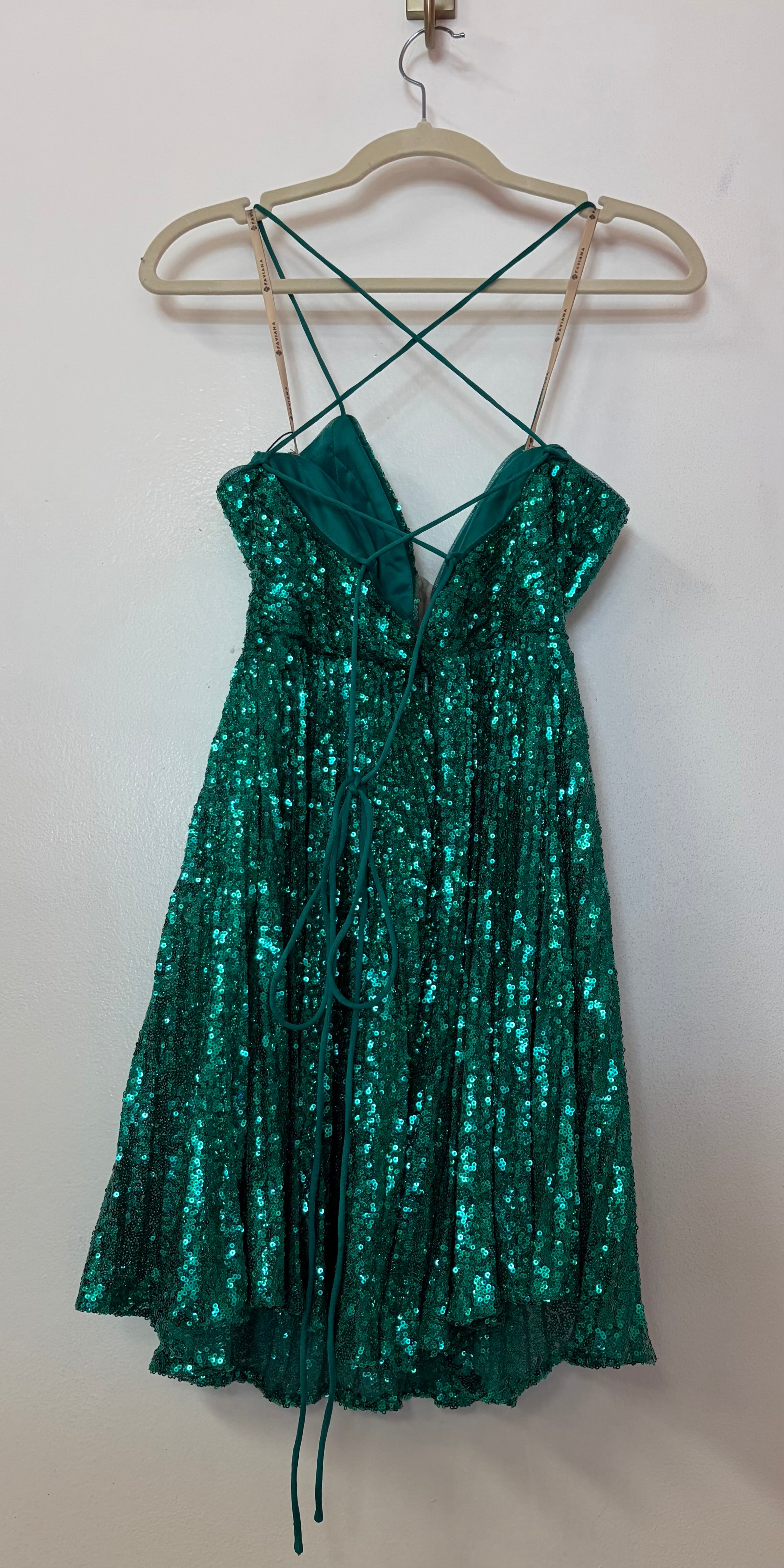 Faviana S10619 Emerald Sequin Fit & Flare Homecoming Dress