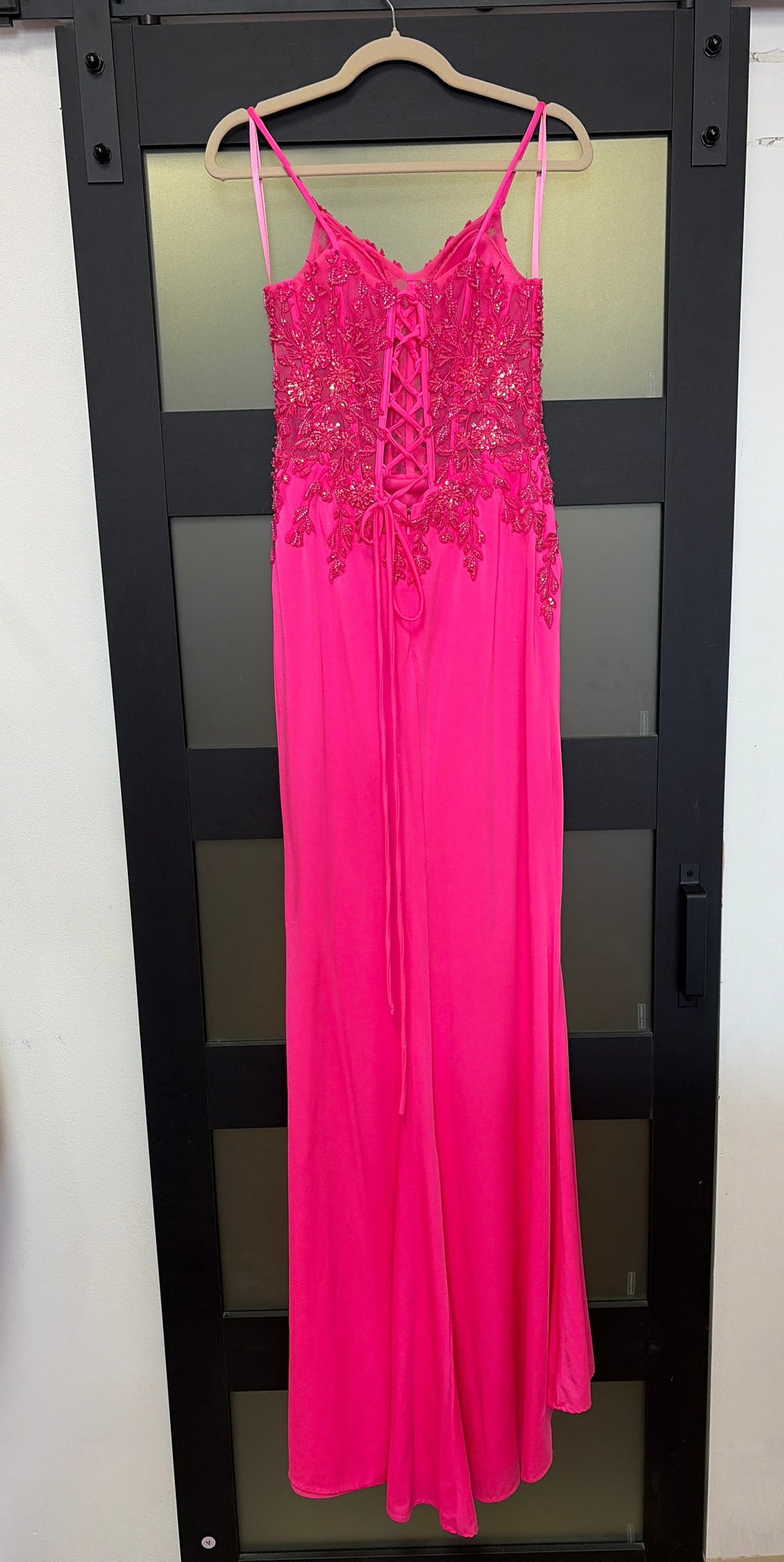 NOX ANABEL Style #H1670 Hot Pink Beaded Corset Draped Formal Gown