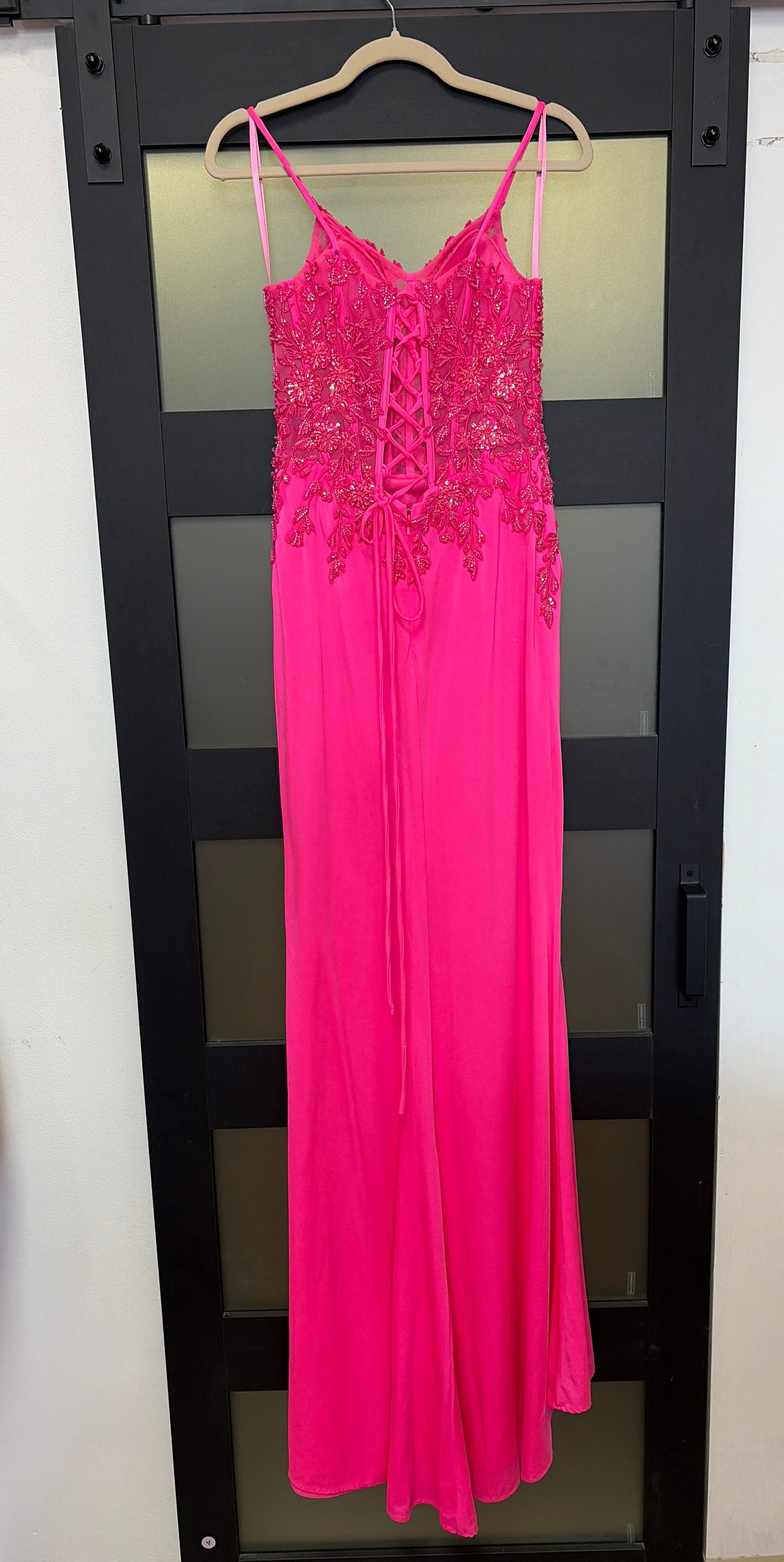 NOX ANABEL Style #H1670 Hot Pink Beaded Corset Draped Formal Gown