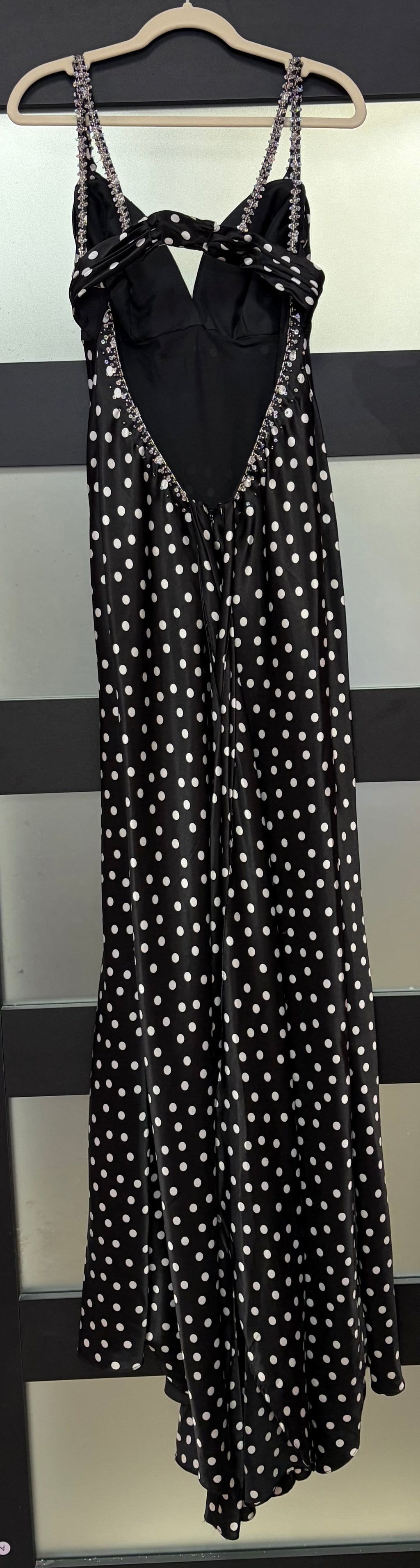 Morilee 7251 Black & White Polka Dot Sleeveless A-Line Formal Gown with Front Slit