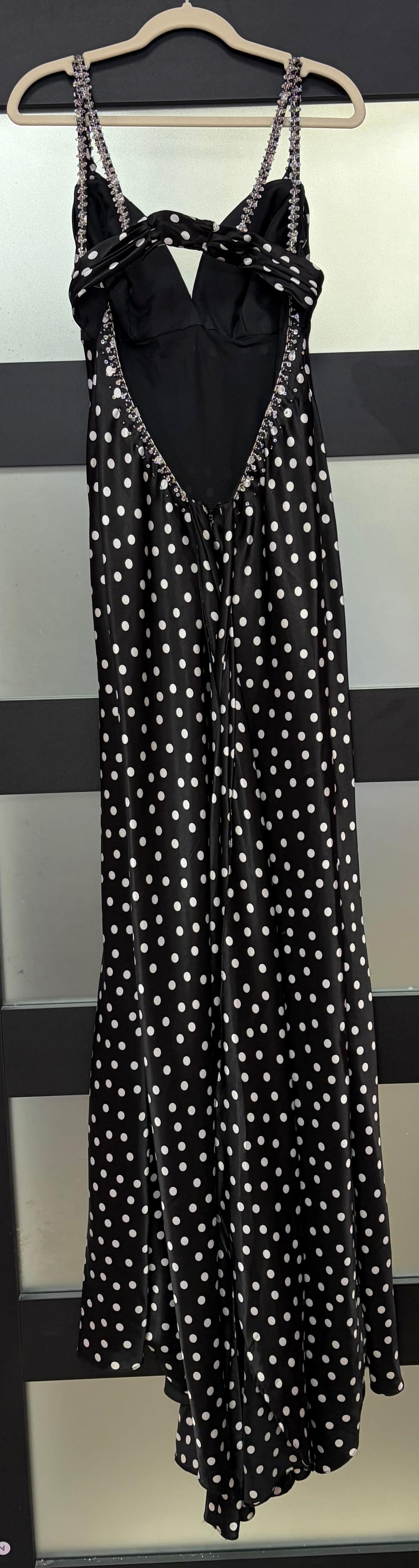 Morilee 7251 Black & White Polka Dot Sleeveless A-Line Formal Gown with Front Slit