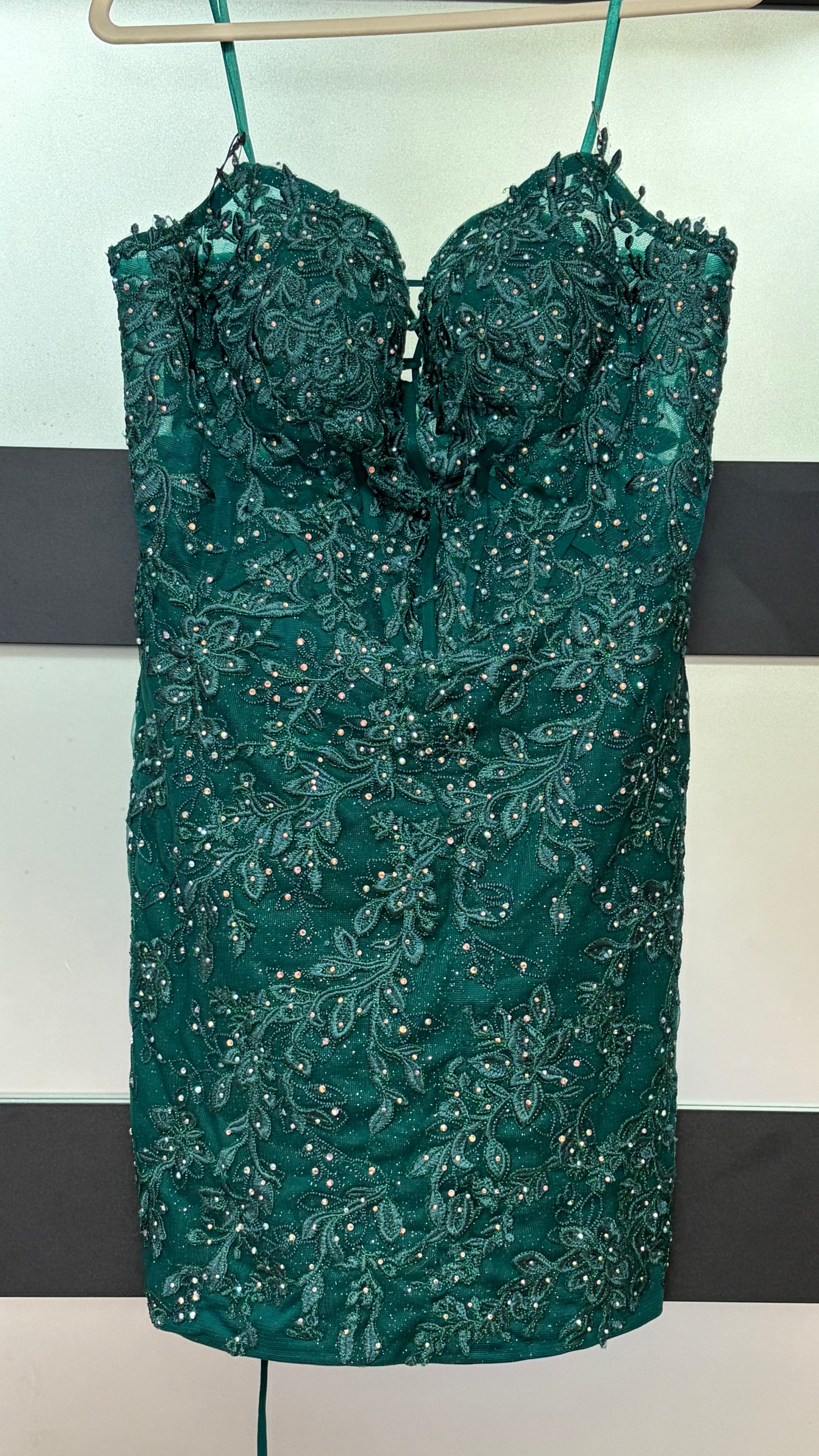 Nox Anabel D980 Emerald Beaded Corset Homecoming Dress with Lace-Up Back