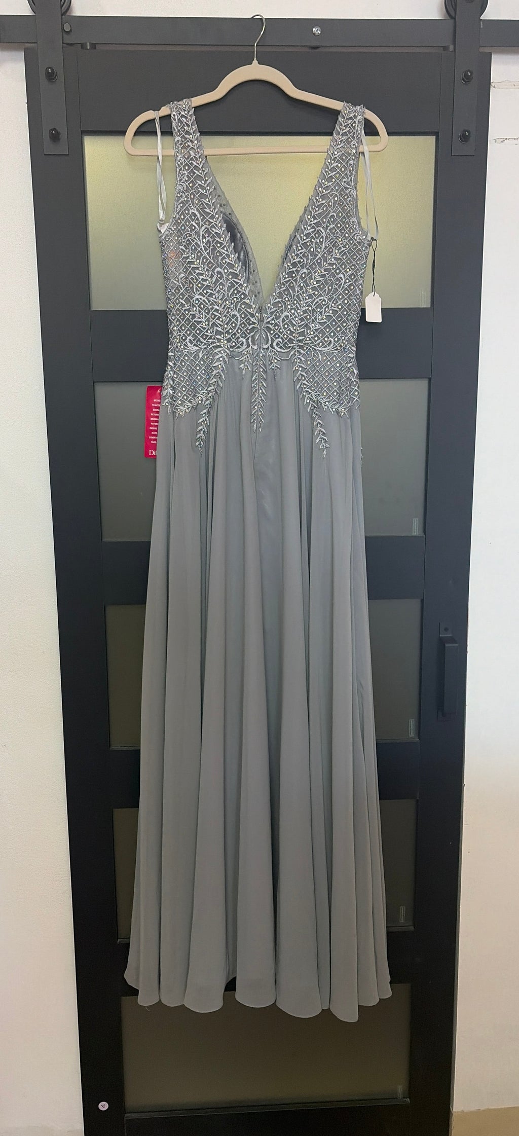 GB grey beaded formal gown