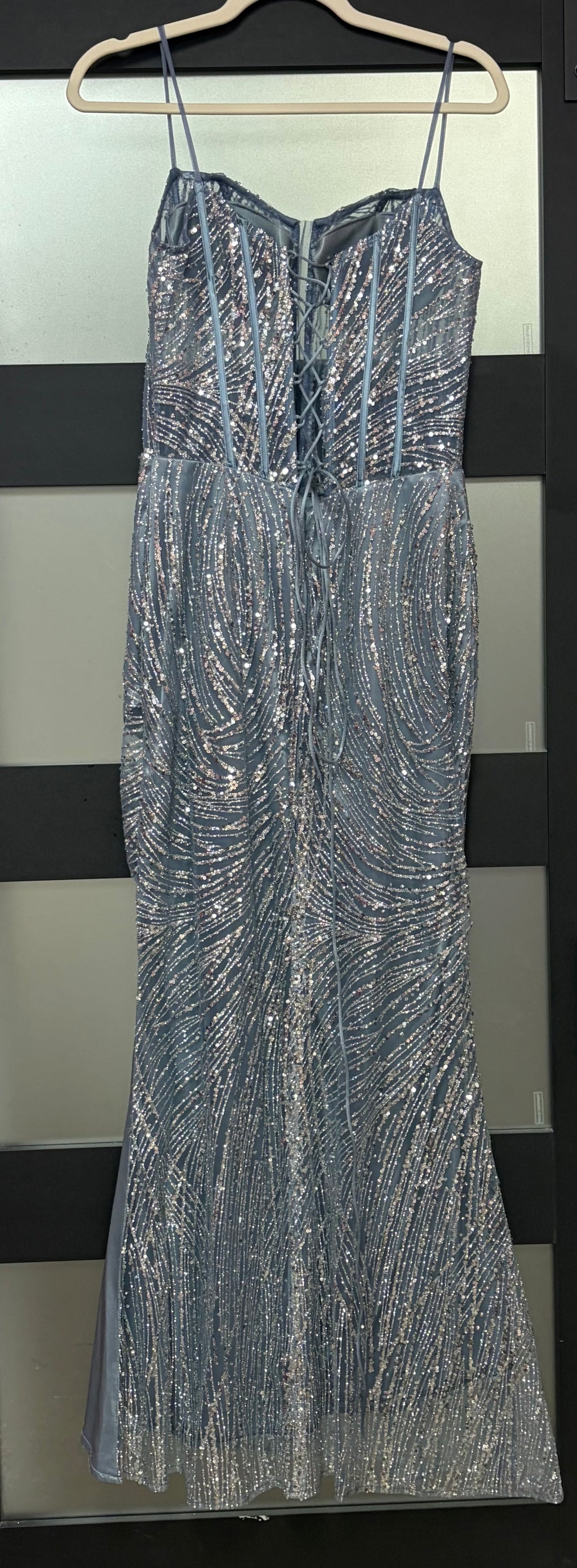 Adora Designs 3173 Slate Blue Sequin Corset Prom Dress