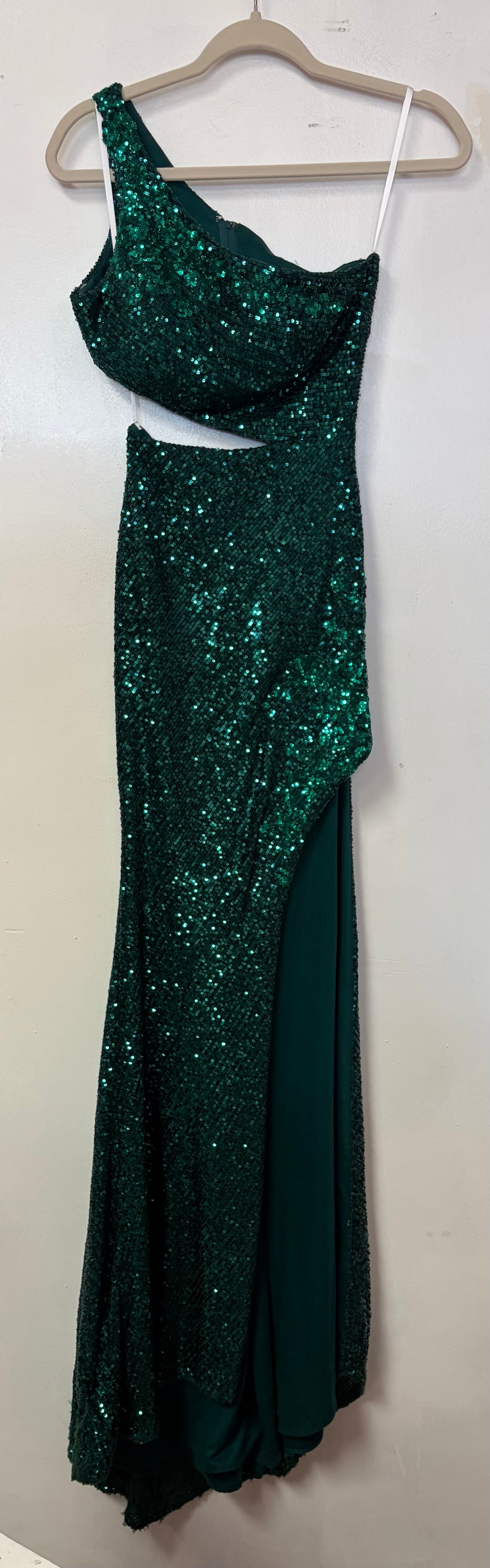 Amarra 88549 Emerald Sequin One-Shoulder Cutout Prom Gown