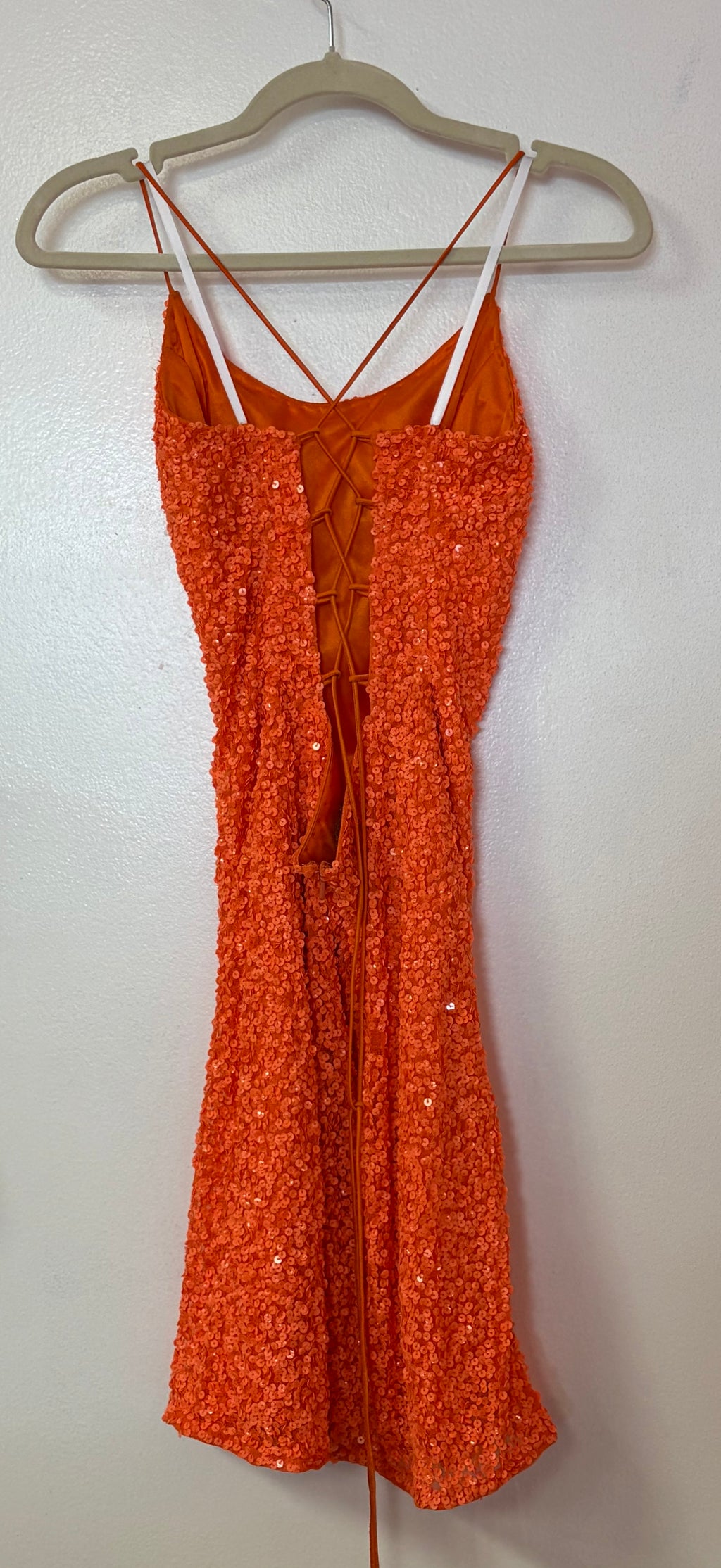 Primavera Couture 3351 Neon Orange Sequin Cocktail Dress