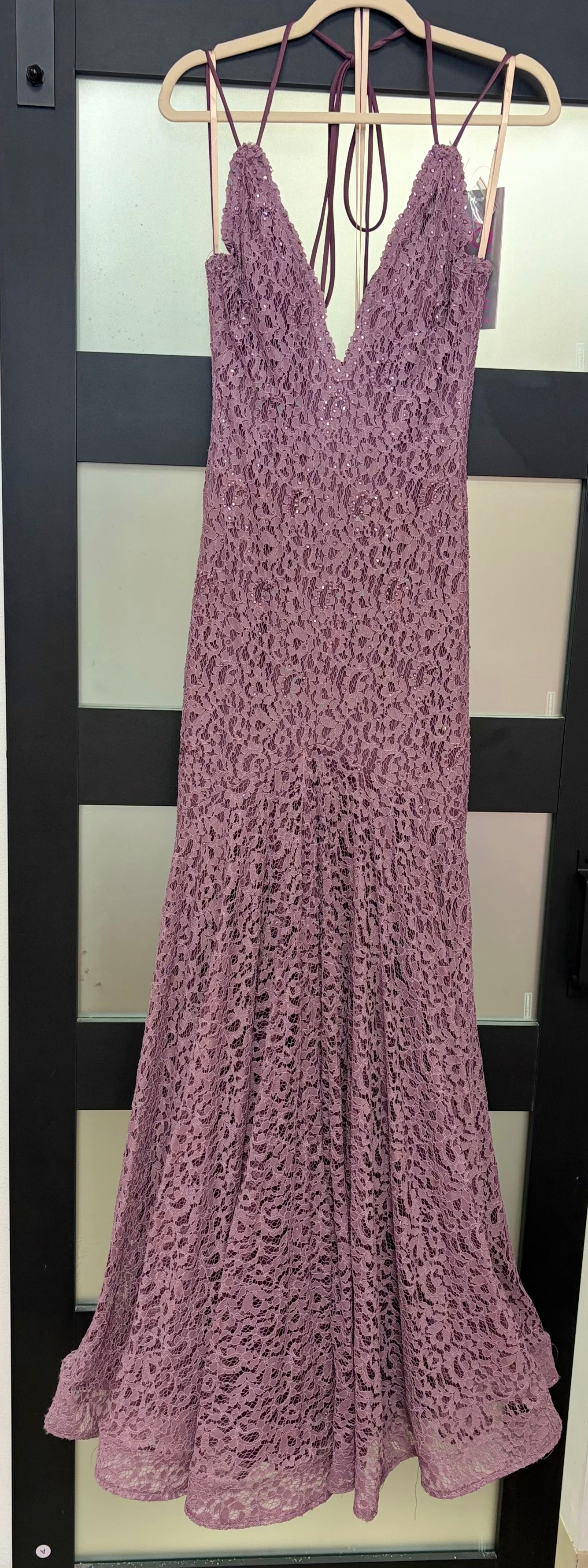 Jovani 58662 Dusty Mauve Lace Mermaid Gown with Open Back