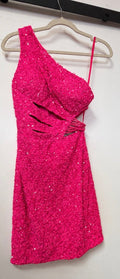 Ashley Lauren 4650 Hot Pink One-Shoulder Sequin Cocktail Dress with Side Cutout