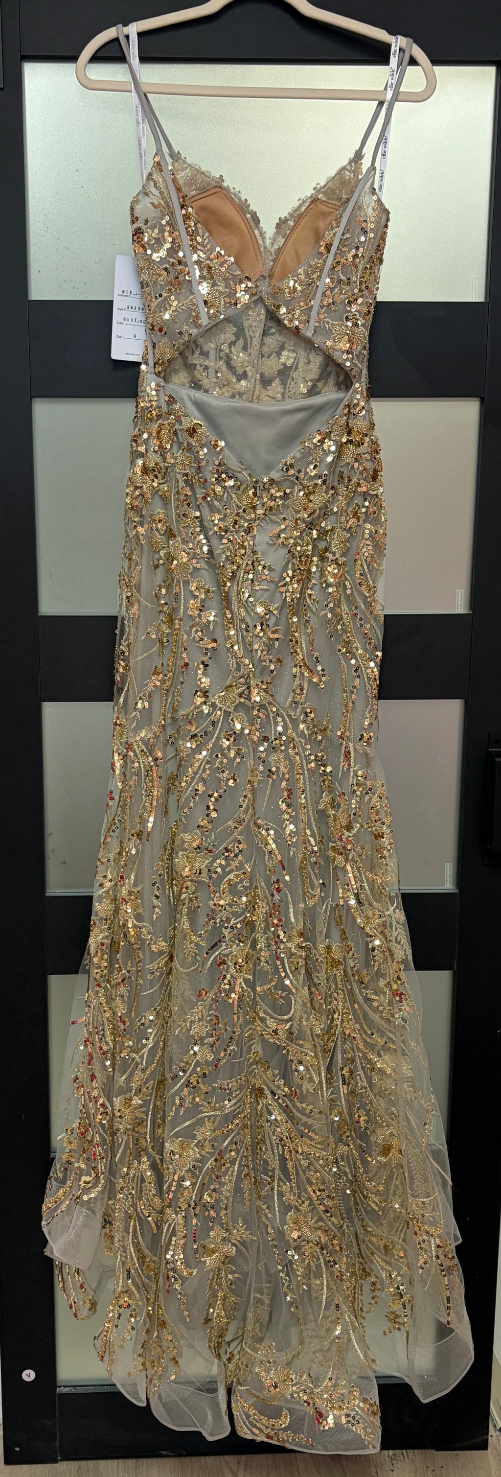 Ellie Wilde EW35039 Grey & Gold Embellished Mermaid Prom Gown with Corset Bodice