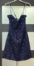 Lulus Navy Sequin Lace-Up Homecoming Dress
