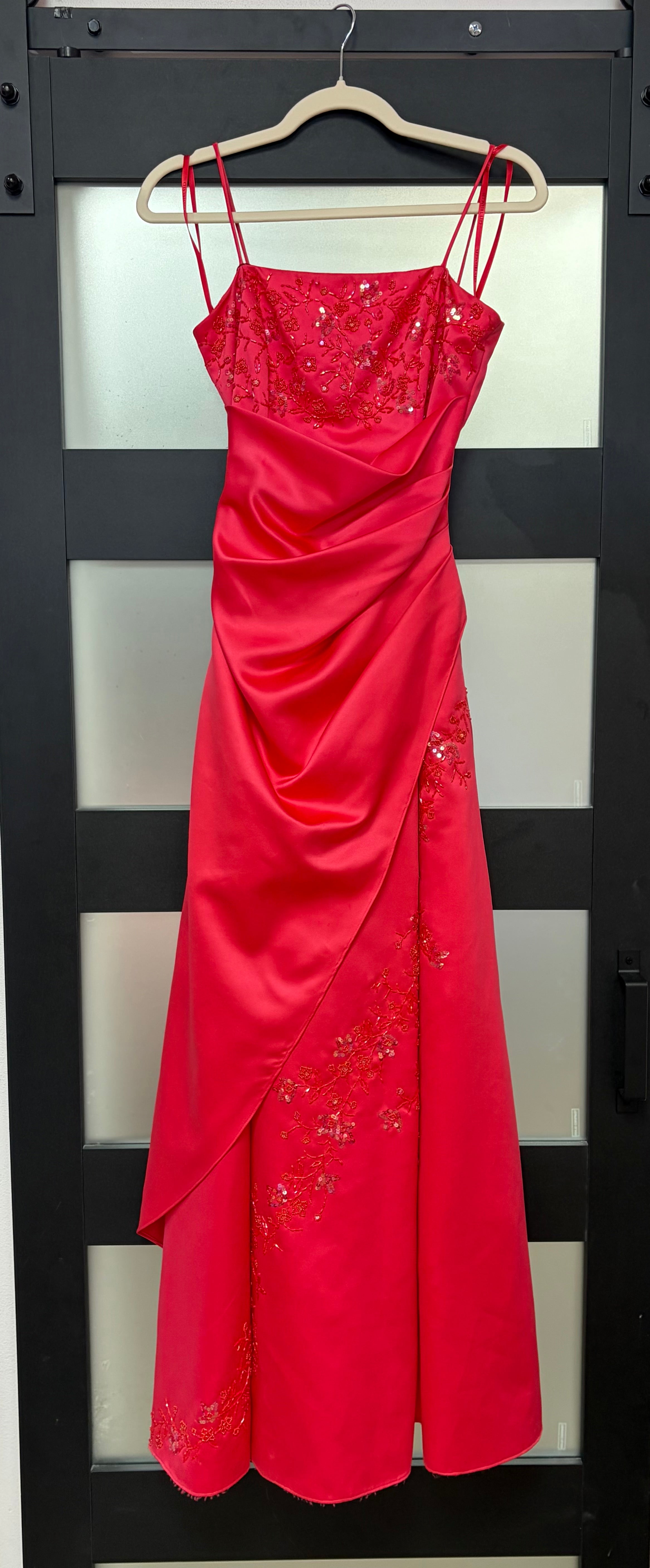 City Triangles Hot Pink Satin Draped Formal Gown with Embellished Bodice