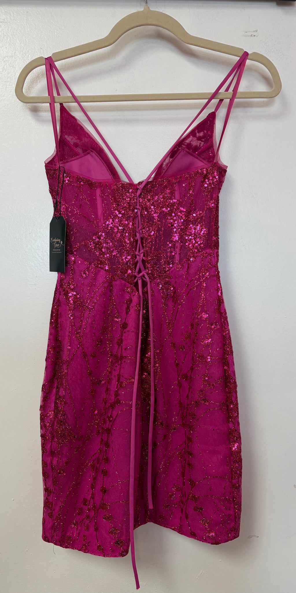 Nox Anabel C783 Fuchsia Sequin Corset Homecoming Dress