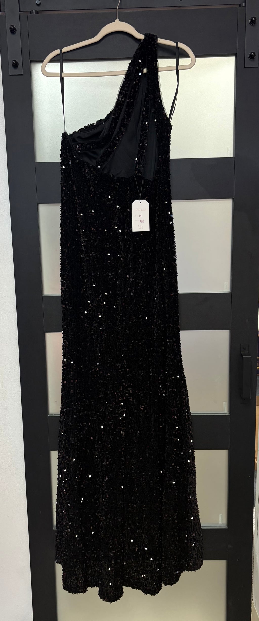 Black One-Shoulder Sequin Formal Gown