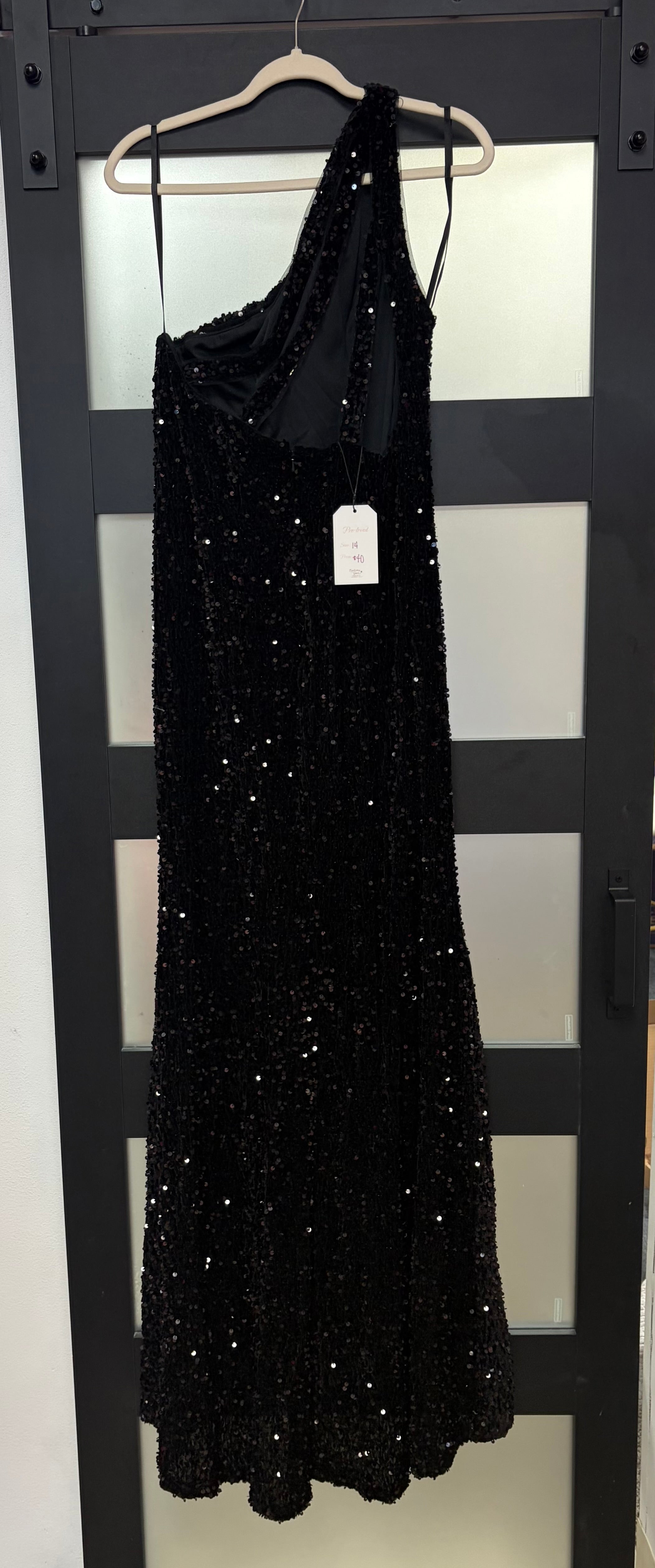 Black One-Shoulder Sequin Formal Gown