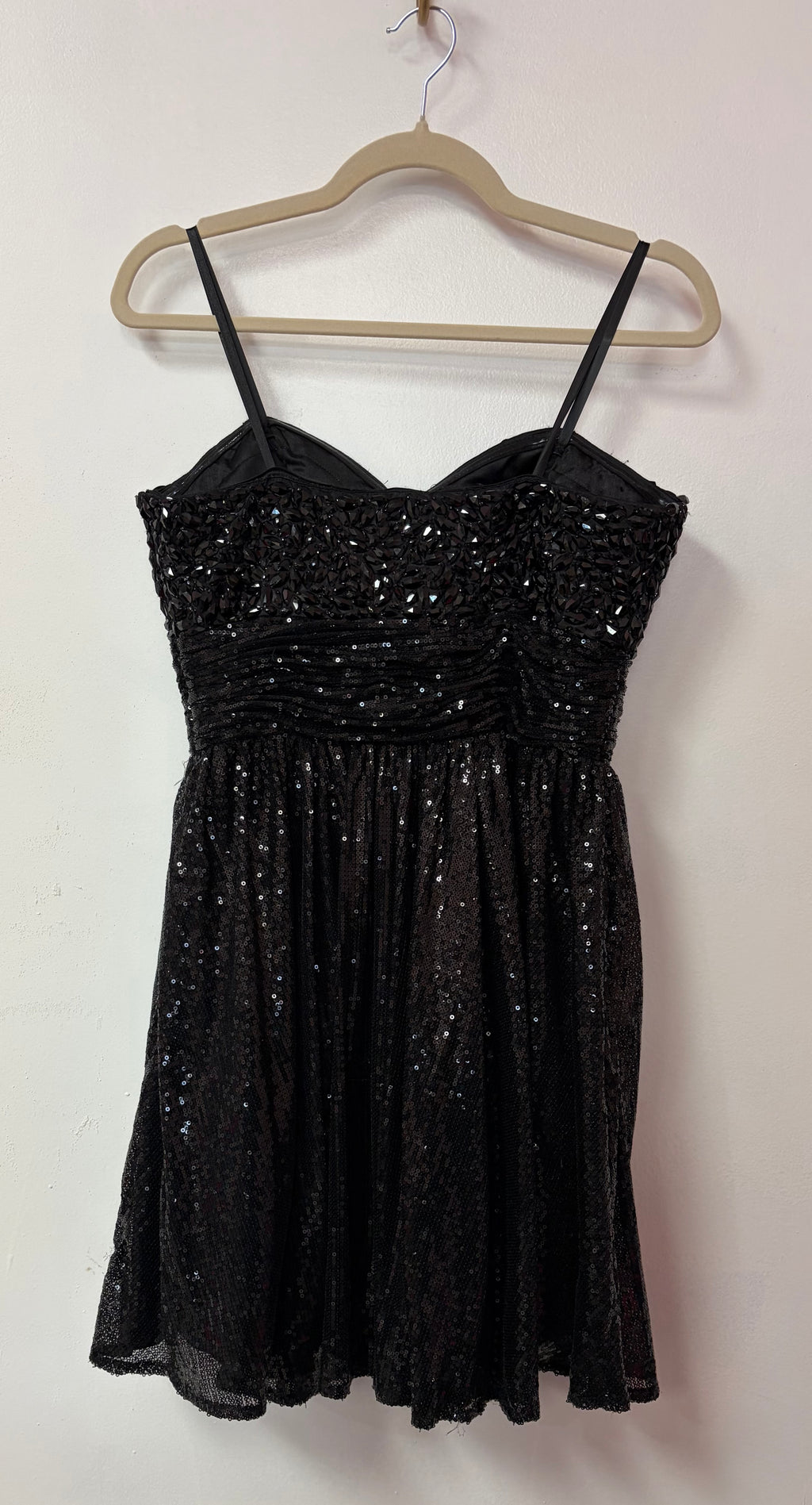 La Femme 17265 Black Sequin Fit and Flare Homecoming Dress with Jeweled Sweetheart Bodice and Full Skirt