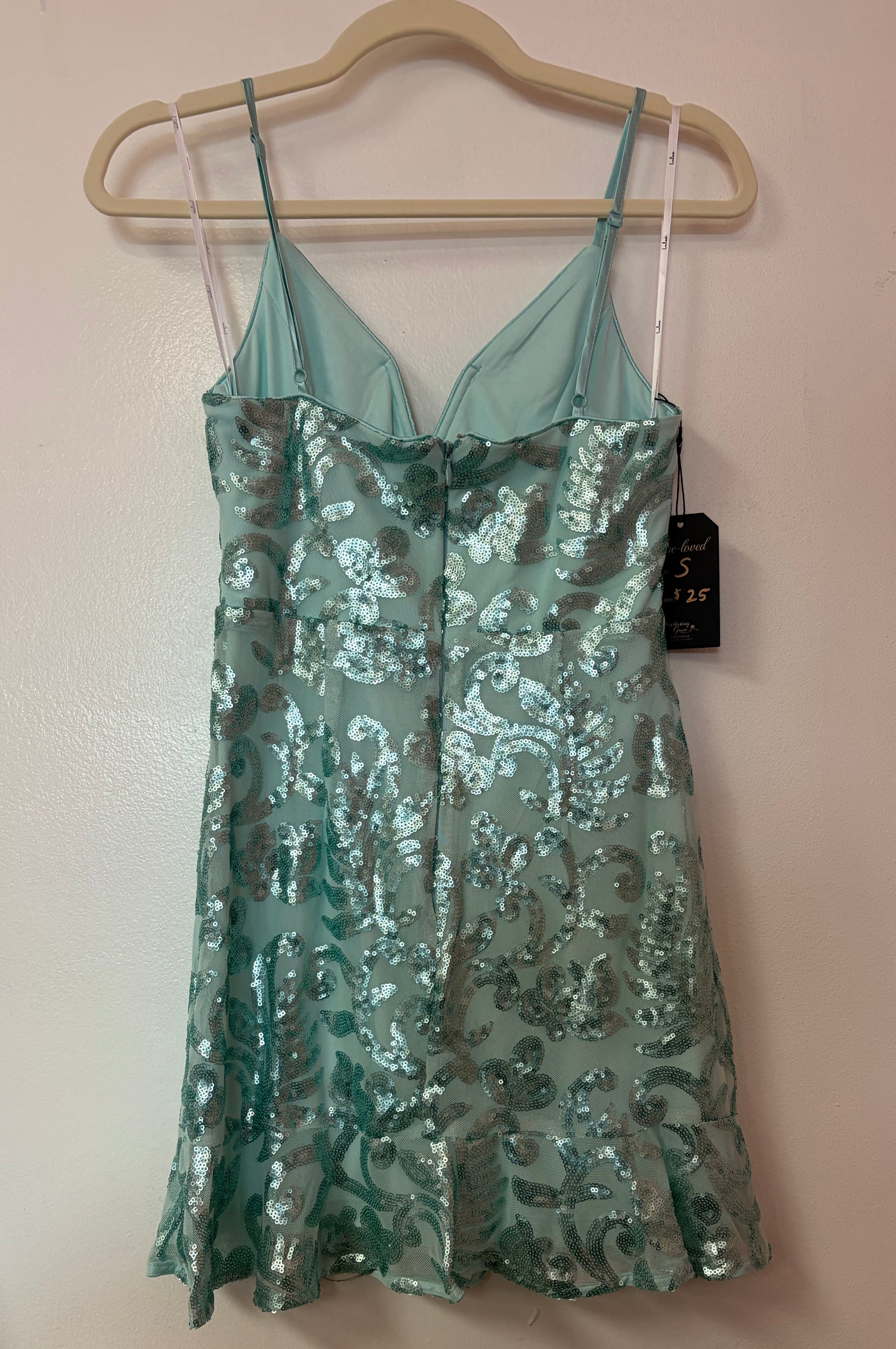Lulus Seafoam Blue Sequin Fit & Flare Homecoming Dress