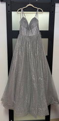 LaDivine CD996 Silver Glitter A-Line Ball Gown with Corset Lace-Up Back