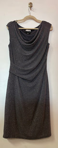 Jessica Howard Gunmetal Shimmer Sheath Dress with Draped Cowl Neckline