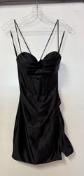 Nox Anabel E816 Black Satin Corset Homecoming Dress with Lace-Up Back