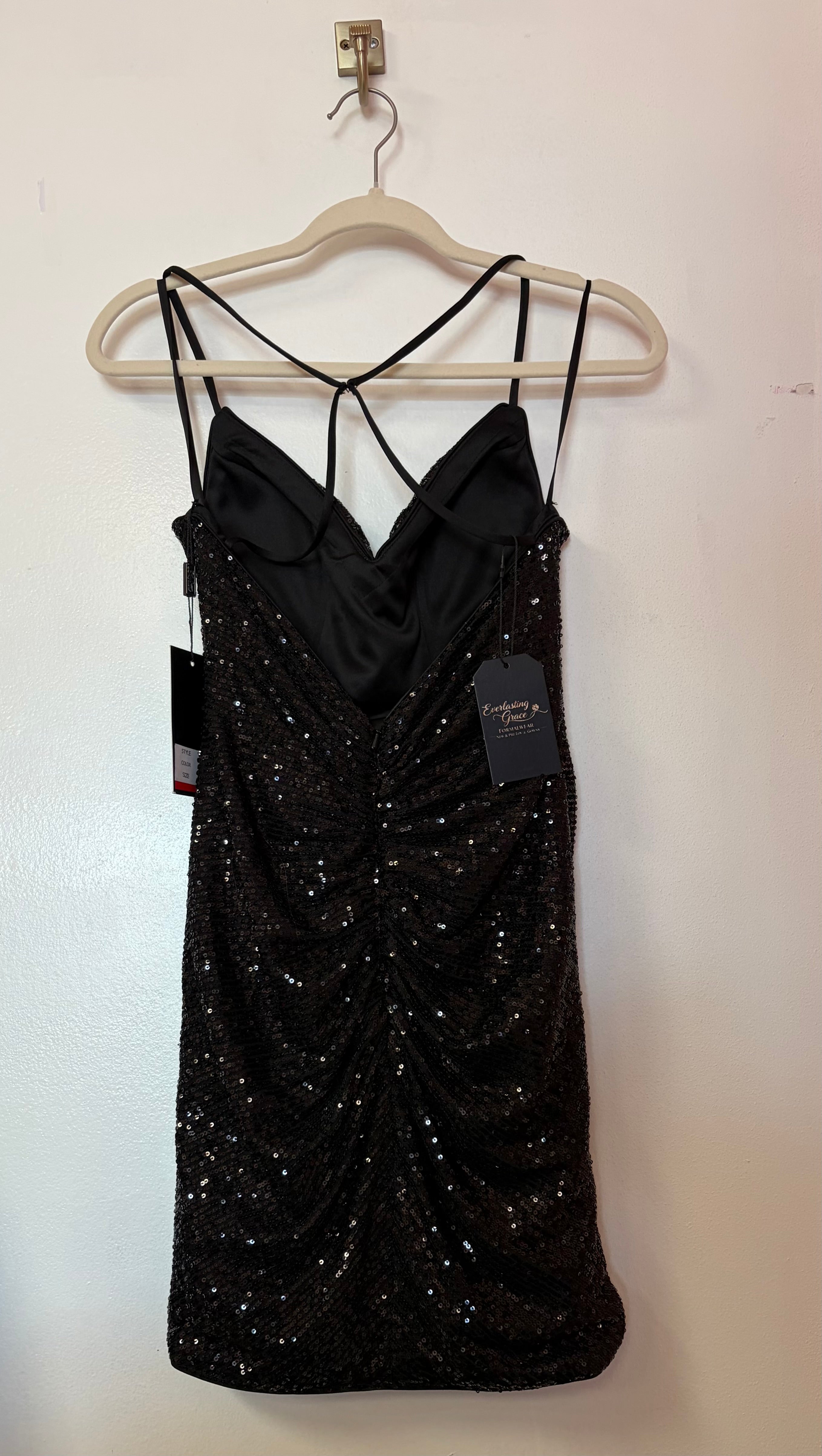 La Femme 30123 Black Sequin Ruched Strappy Homecoming Dress