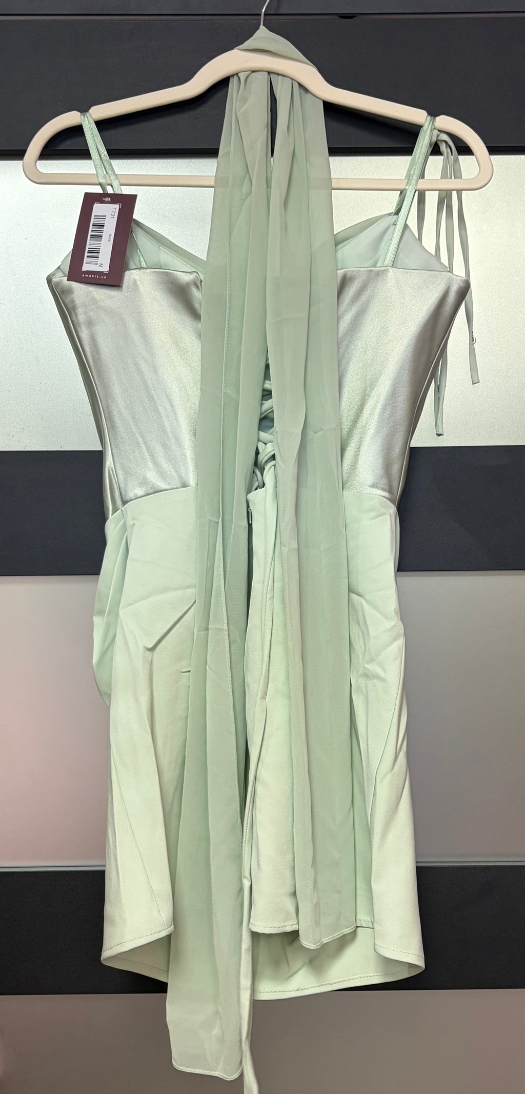 Ladivine by Cinderella Divine - STRAPLESS SATIN MINI DRESS WITH COWL NECKLINE AND SCARF