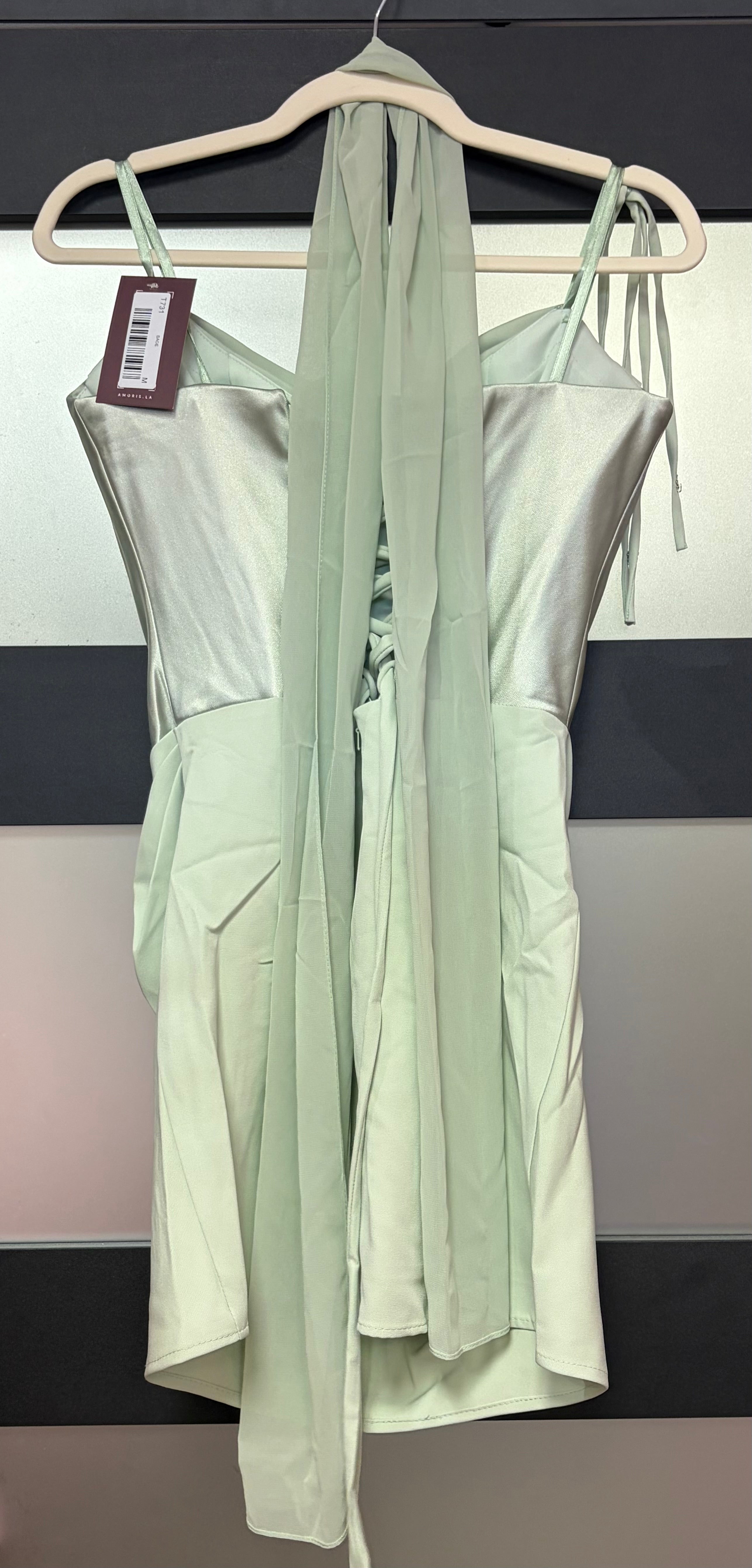 Ladivine by Cinderella Divine - STRAPLESS SATIN MINI DRESS WITH COWL NECKLINE AND SCARF