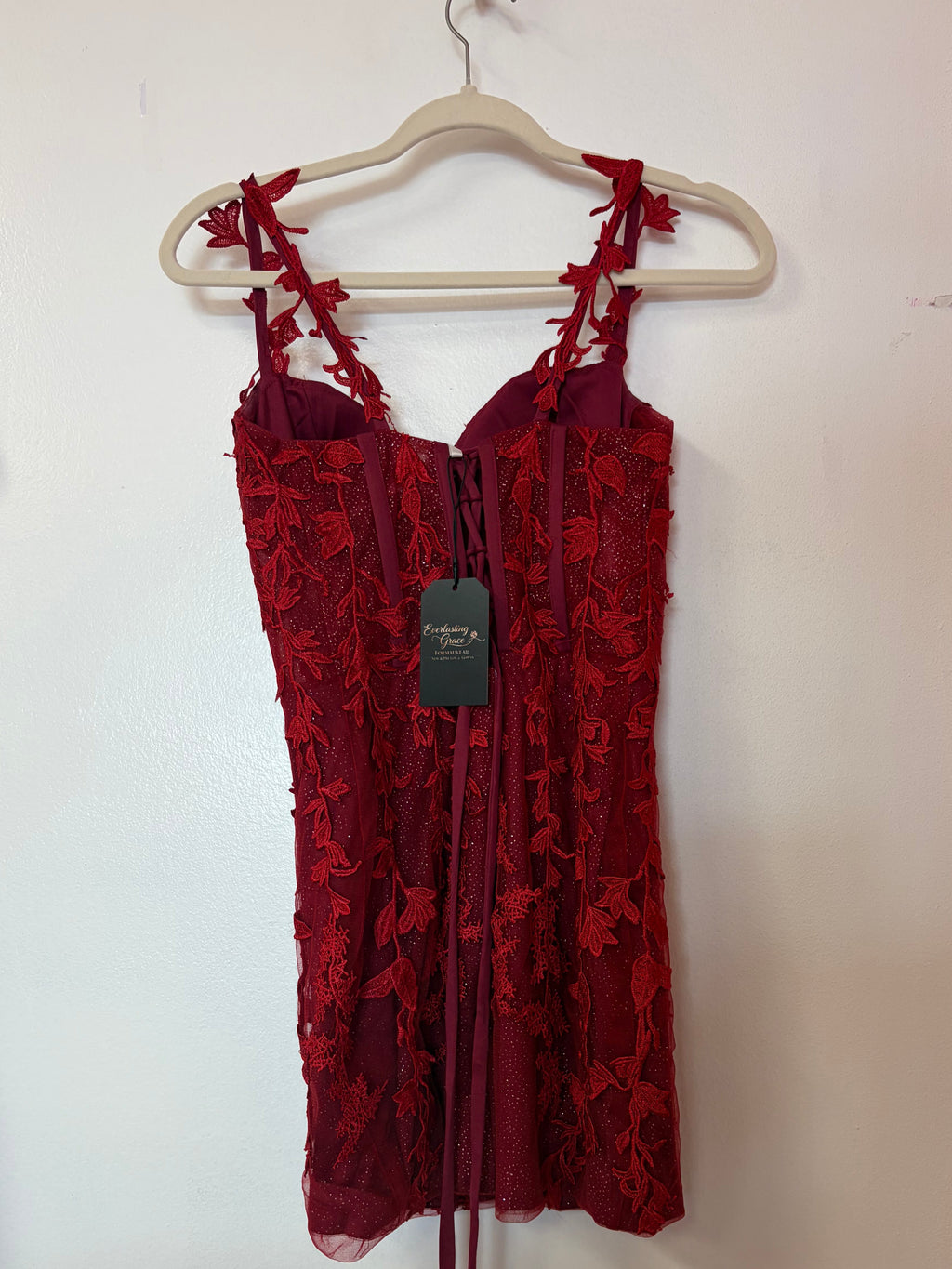 Burgundy Floral Lace Corset Cocktail Dress
