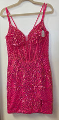 Stacees Hot Pink Sequin Corset Homecoming Dress Lace Up Back Cocktail Mini