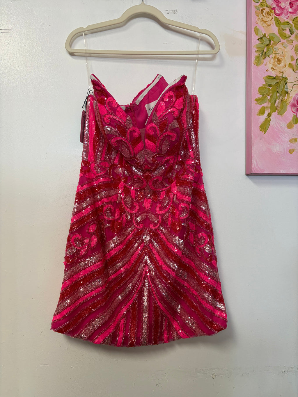 Stacees S8163HJ Hot Pink Sequin Embroidered Fitted Dress
